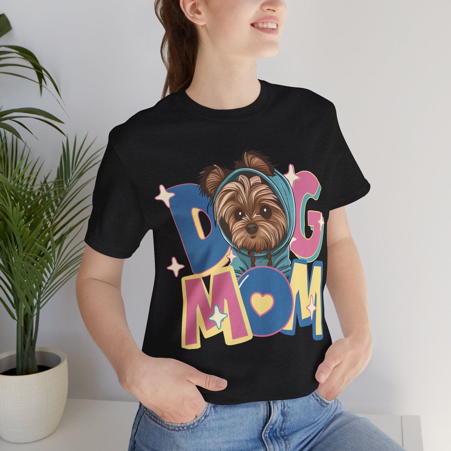 Cute Yorkie in Hoodie Dog Mom Tee T-Shirt
