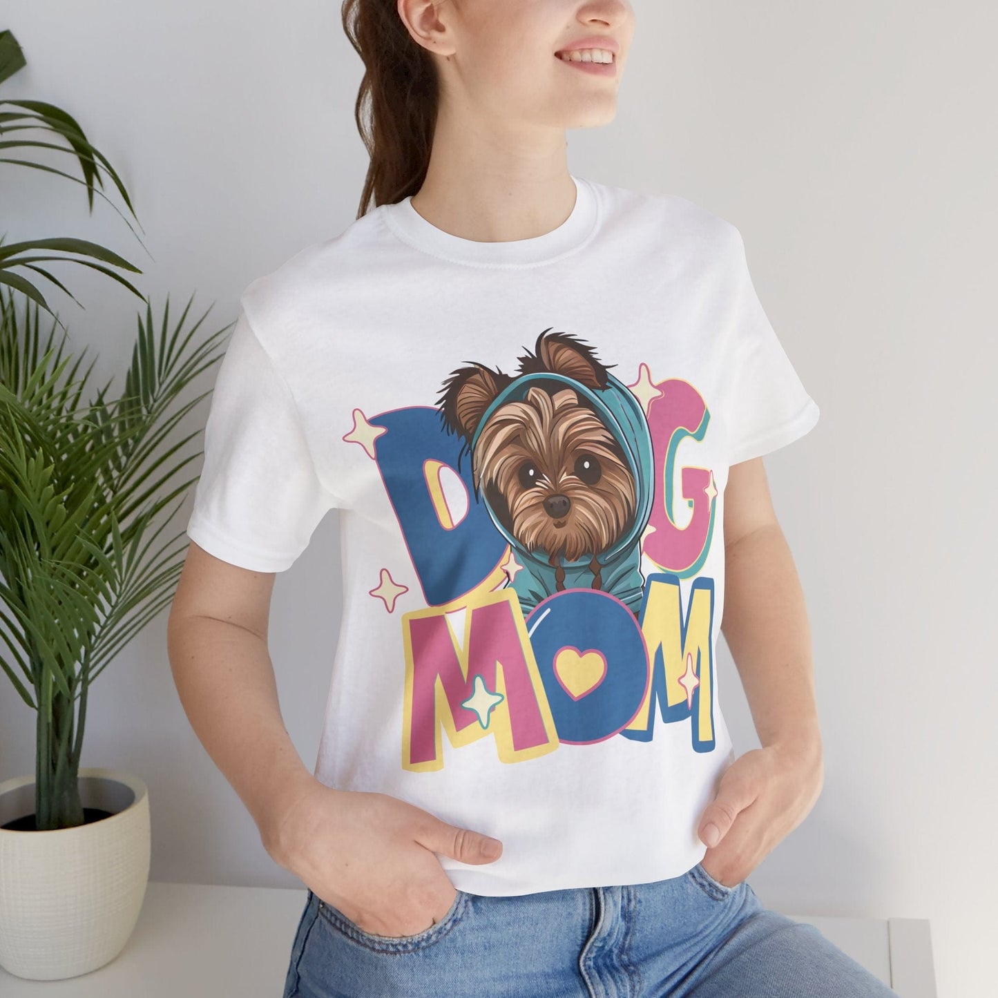Cute Yorkie in Hoodie Dog Mom Tee T-Shirt