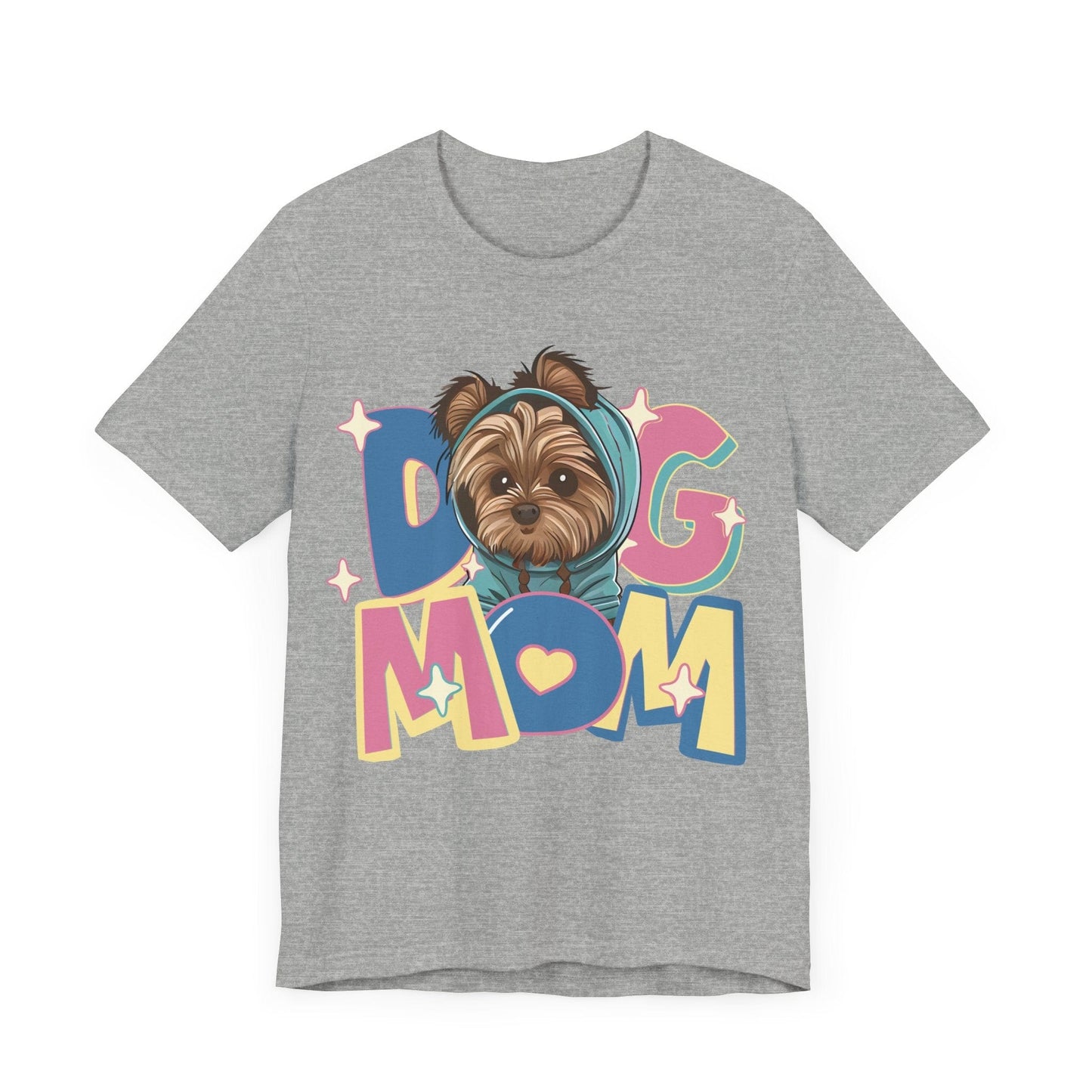 Cute Yorkie in Hoodie Dog Mom Tee T-Shirt Athletic Heather / S