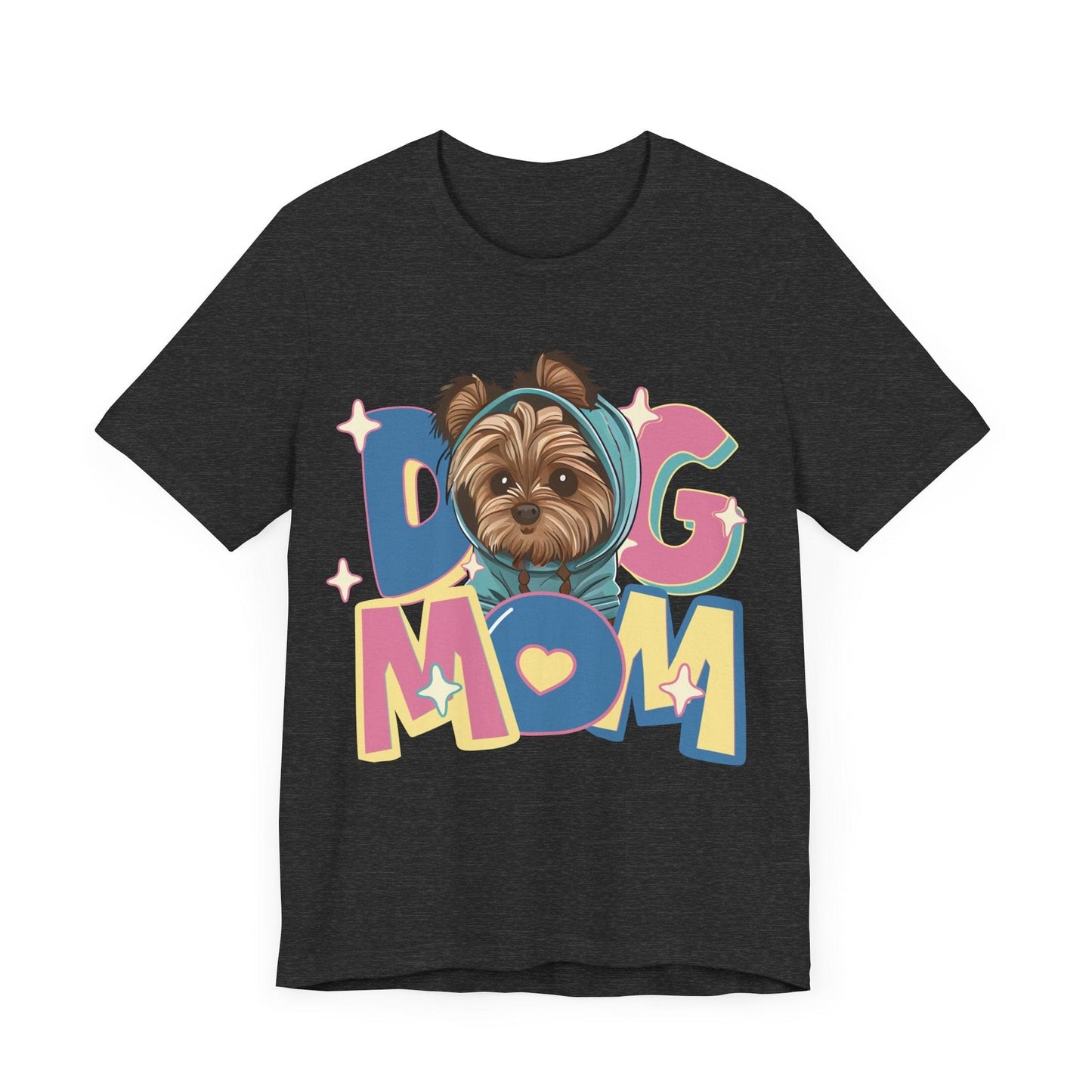 Cute Yorkie in Hoodie Dog Mom Tee T-Shirt Dark Grey Heather / S