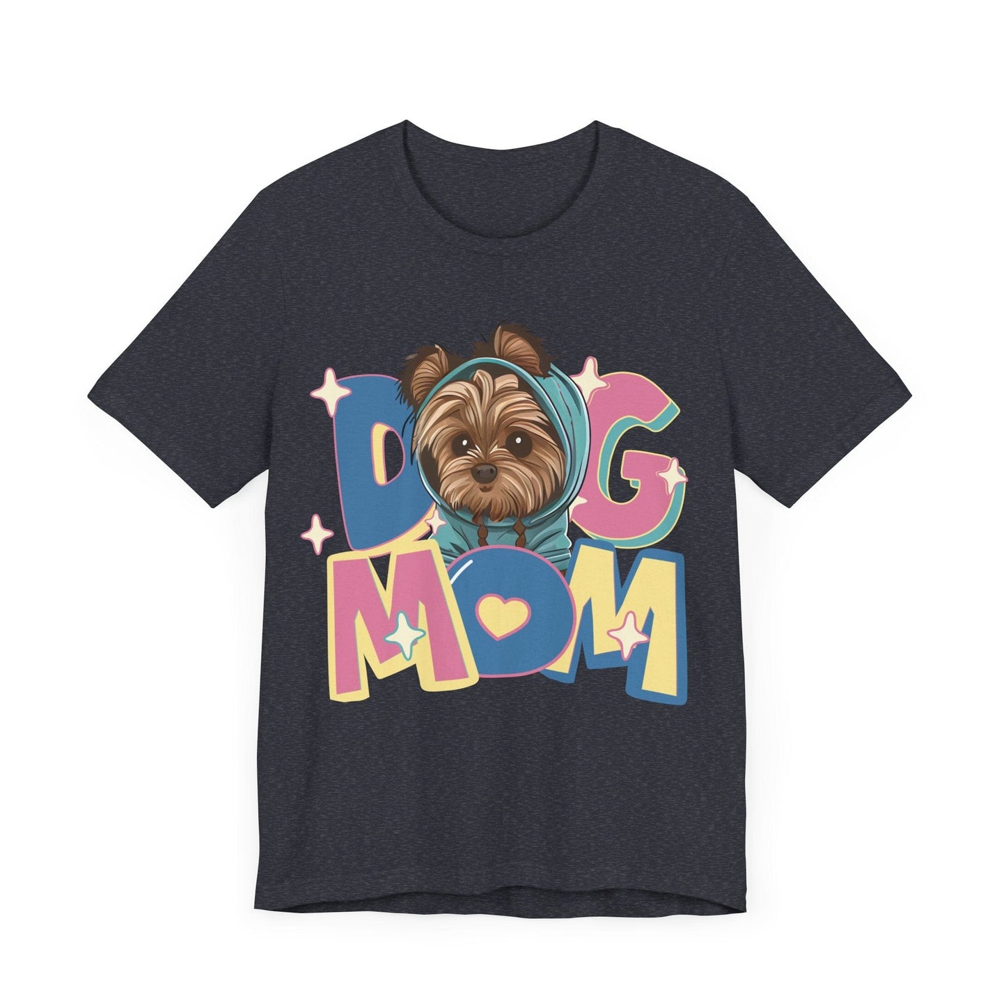 Cute Yorkie in Hoodie Dog Mom Tee T-Shirt Heather Navy / S