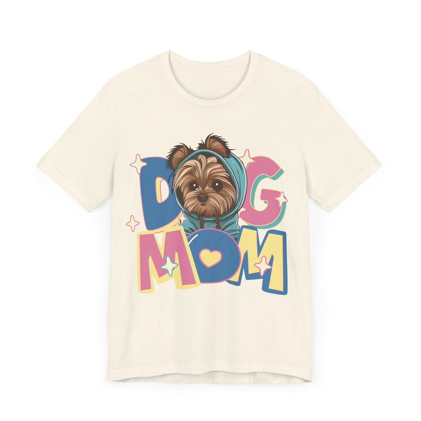 Cute Yorkie in Hoodie Dog Mom Tee T-Shirt Natural / S
