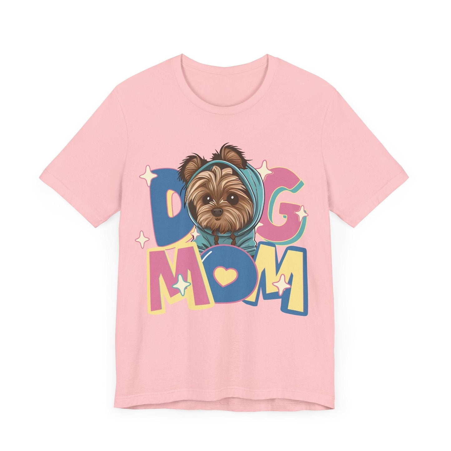 Cute Yorkie in Hoodie Dog Mom Tee T-Shirt Pink / S