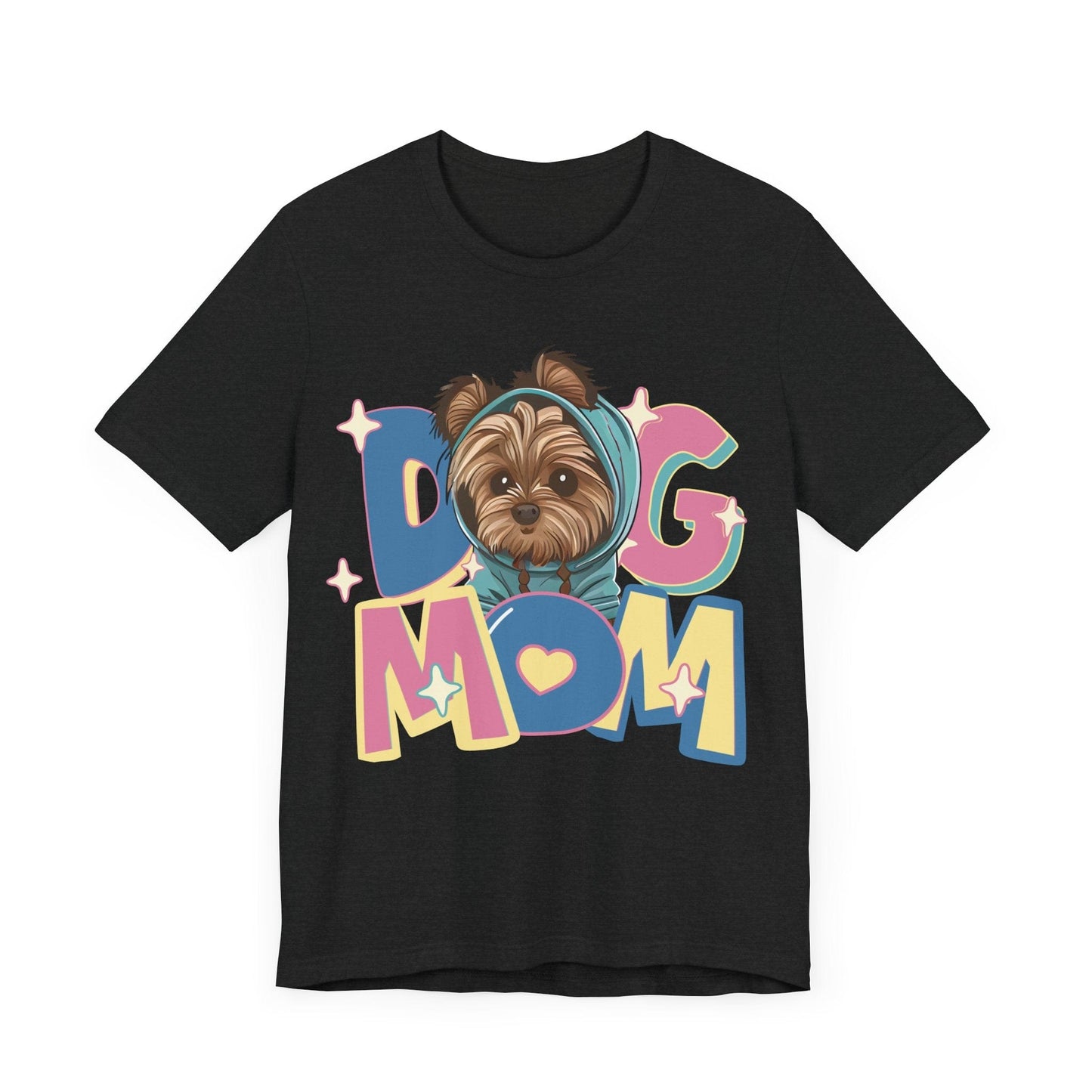 Cute Yorkie in Hoodie Dog Mom Tee T-Shirt Solid Black Blend / S