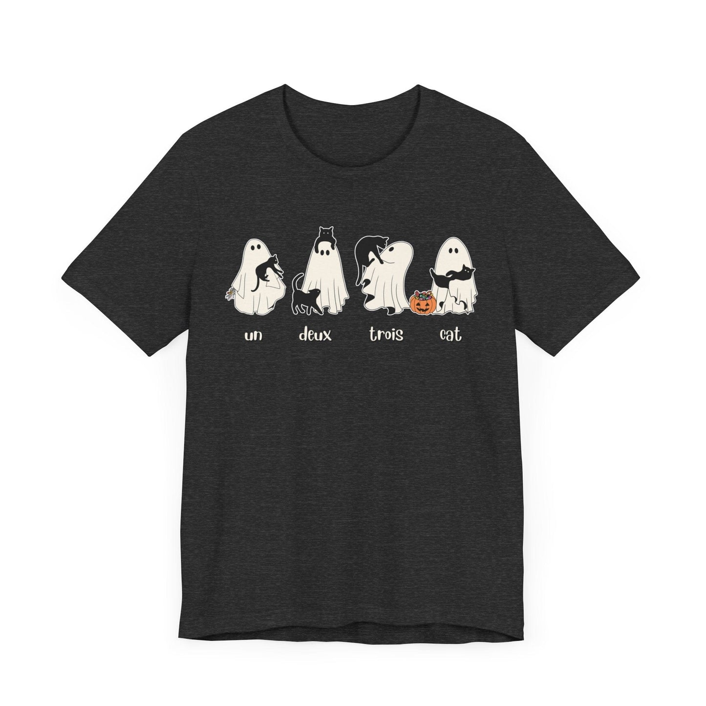 Halloween Ghost Cat Lover Tee T-Shirt Dark Grey Heather / S