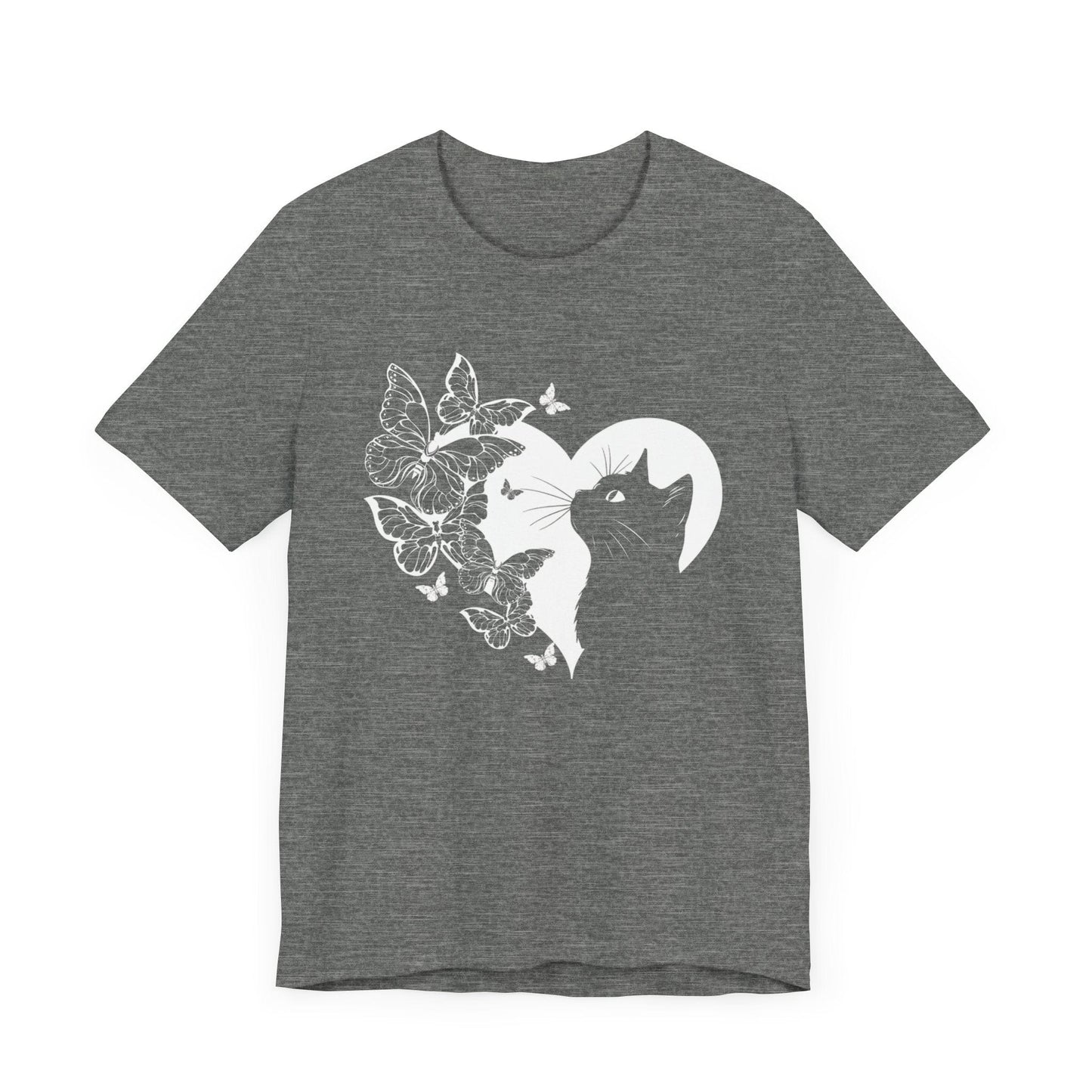 Minimalist Cat and Butterflies Silhouette Tee T-Shirt Deep Heather / S