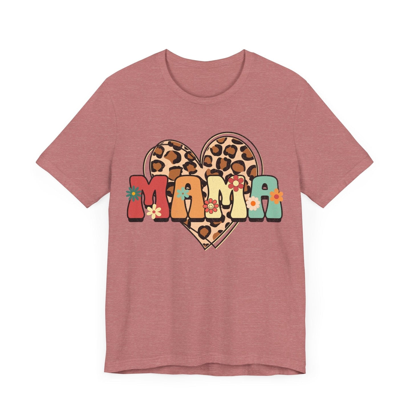 Floral Mama Leopard Heart Jersey Short Sleeve Tee T-Shirt Heather Mauve / S