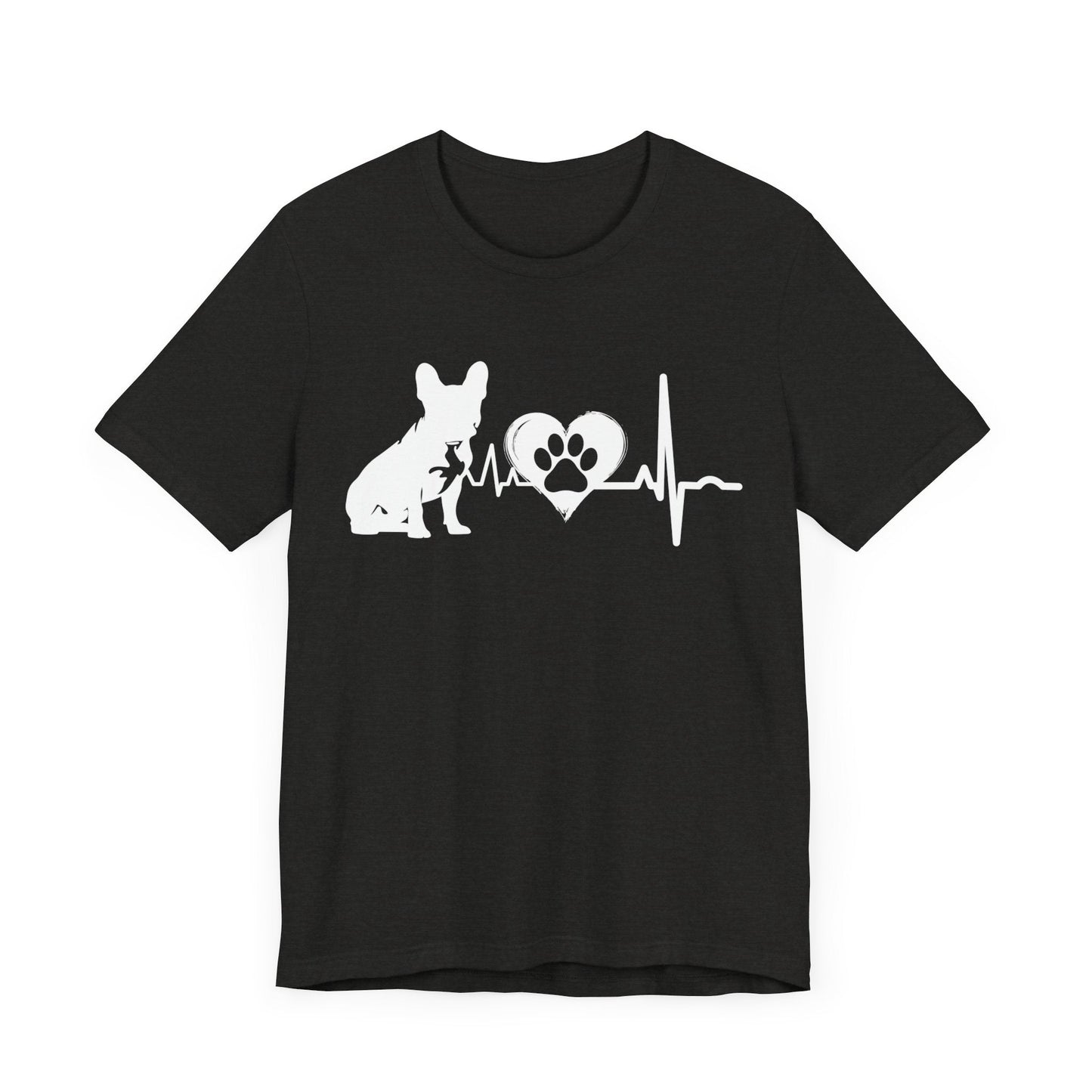 Frenchie Love Outline Graphic Tee T-Shirt Black Heather / S