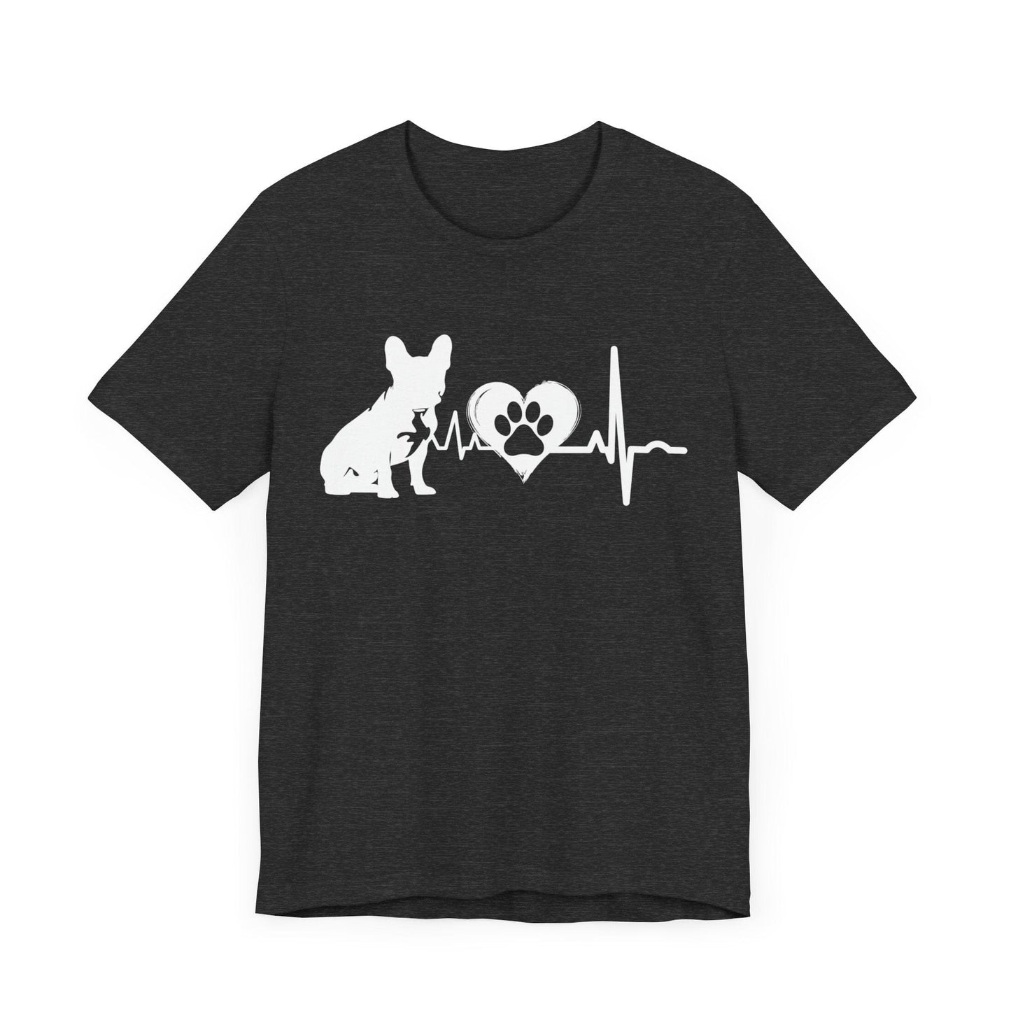 Frenchie Love Outline Graphic Tee T-Shirt Dark Grey Heather / S