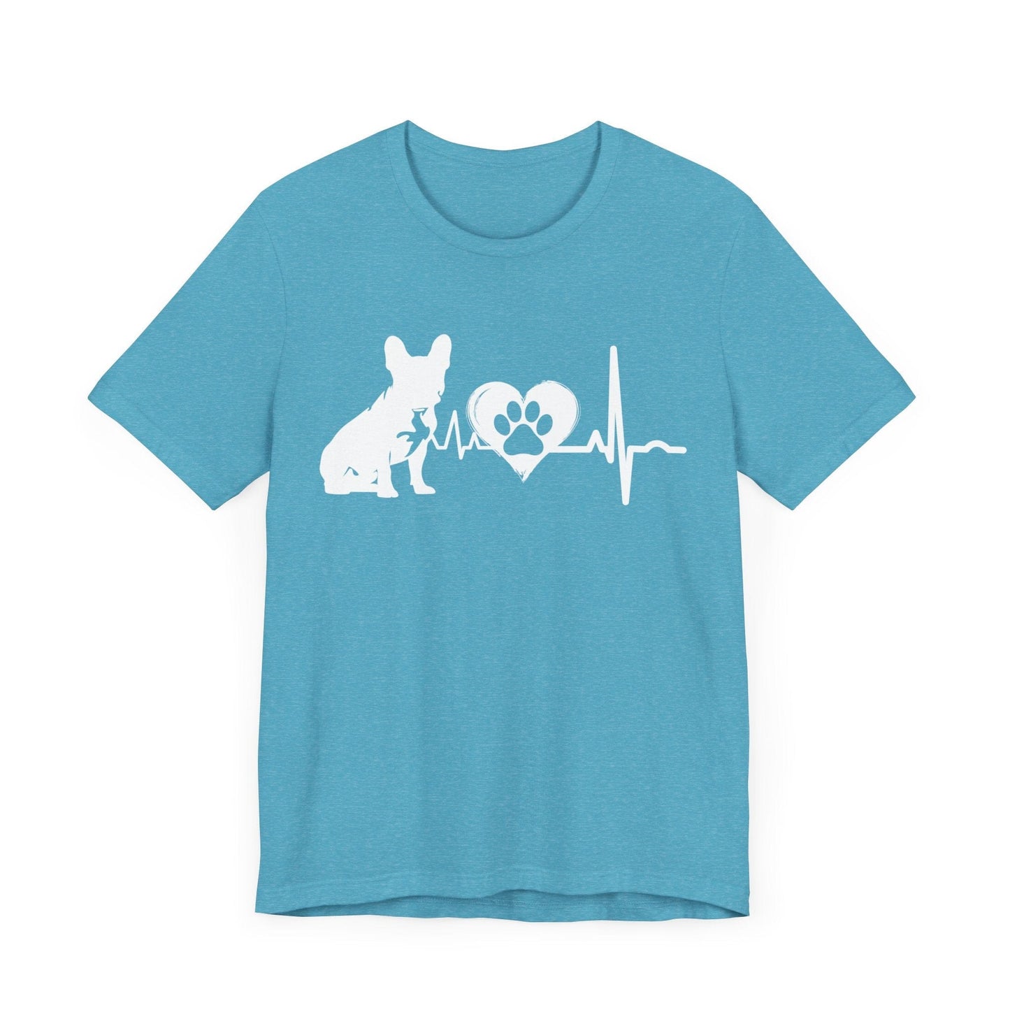 Frenchie Love Outline Graphic Tee T-Shirt Heather Aqua / S