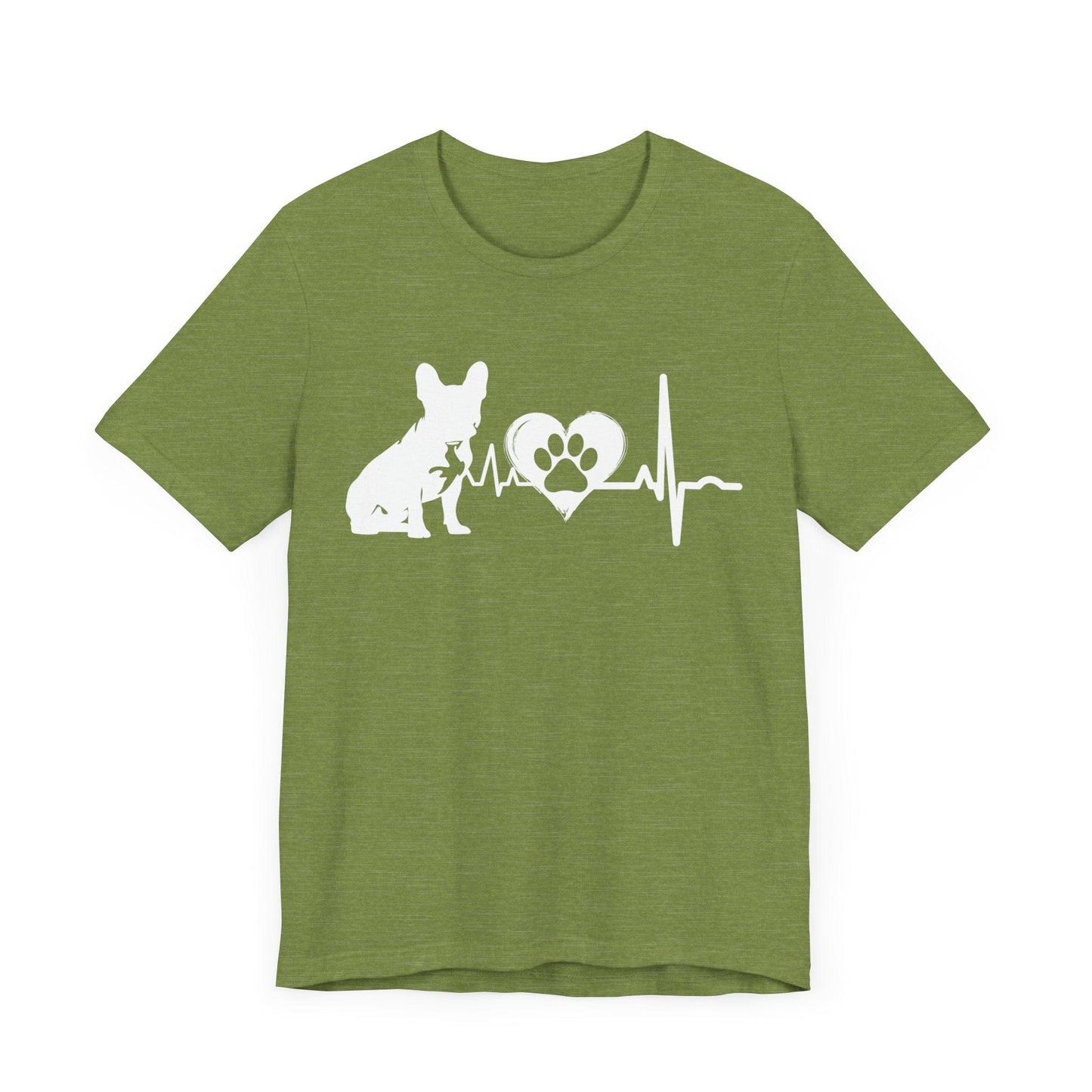 Frenchie Love Outline Graphic Tee T-Shirt Heather Green / S