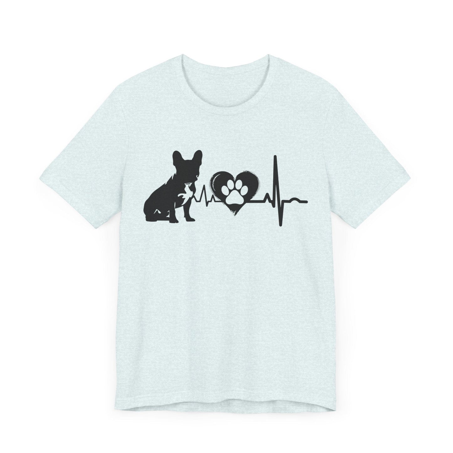 Frenchie Love Outline Graphic Tee T-Shirt Heather Ice Blue / S