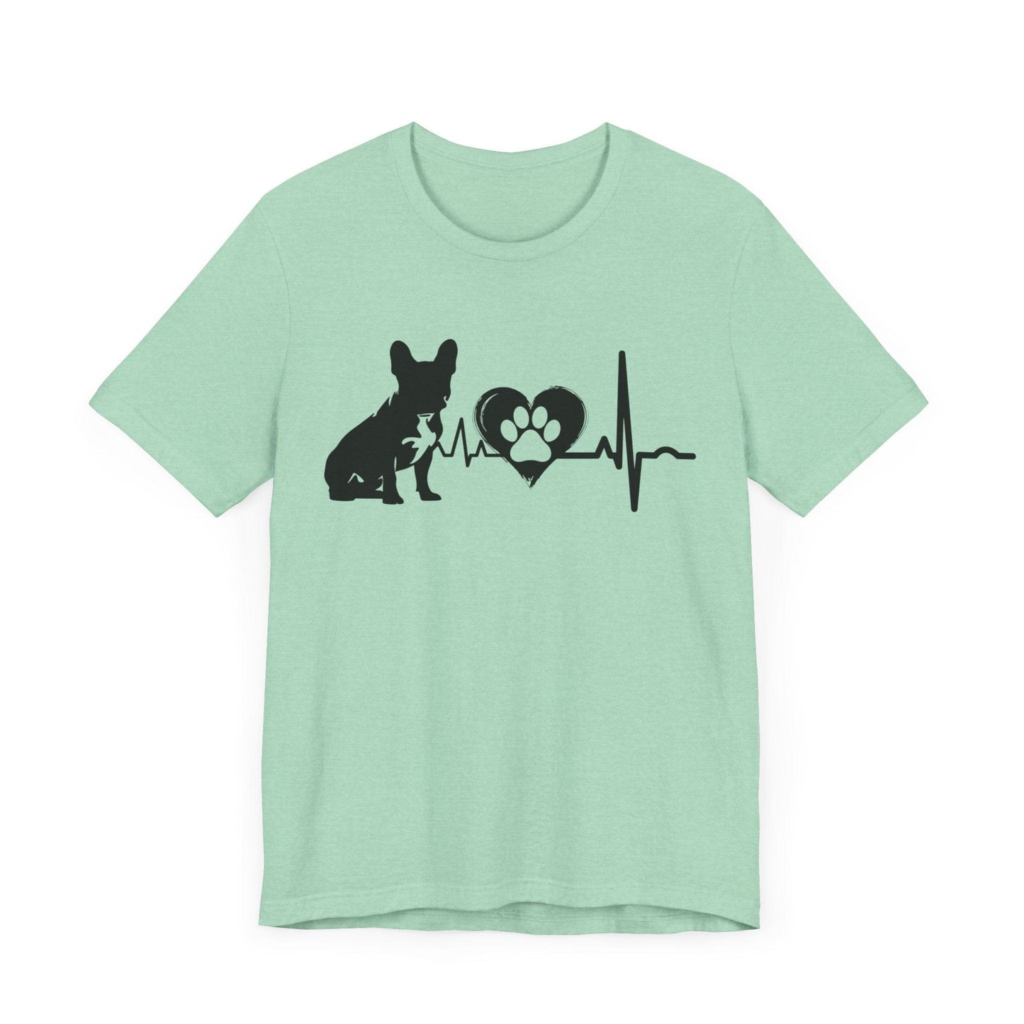 Frenchie Love Outline Graphic Tee T-Shirt Heather Mint / S