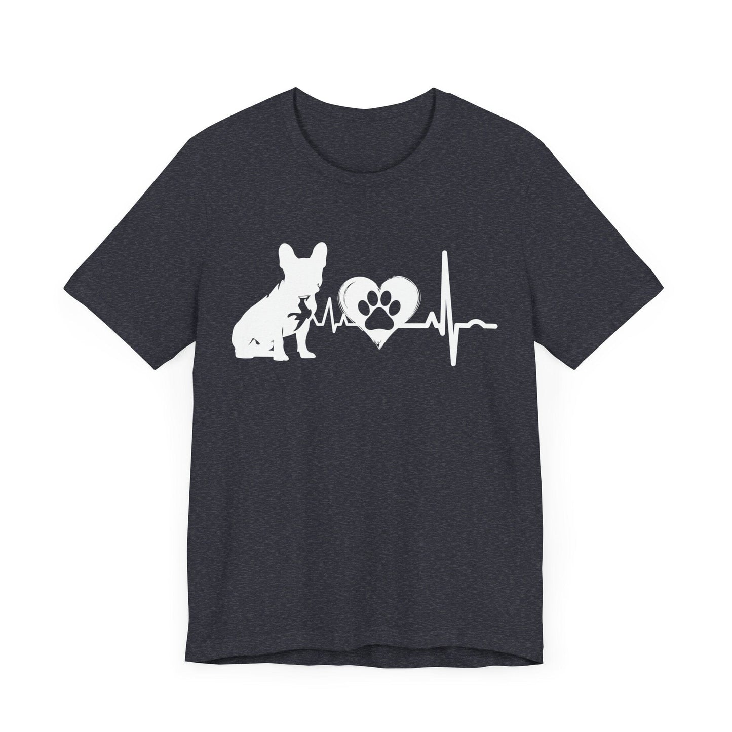 Frenchie Love Outline Graphic Tee T-Shirt Heather Navy / S