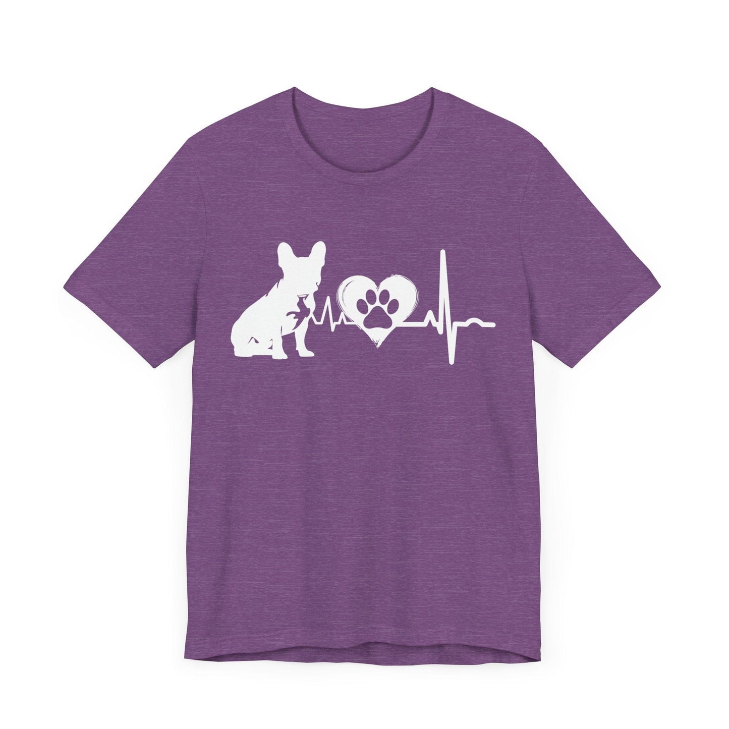 Frenchie Love Outline Graphic Tee T-Shirt Heather Team Purple / S