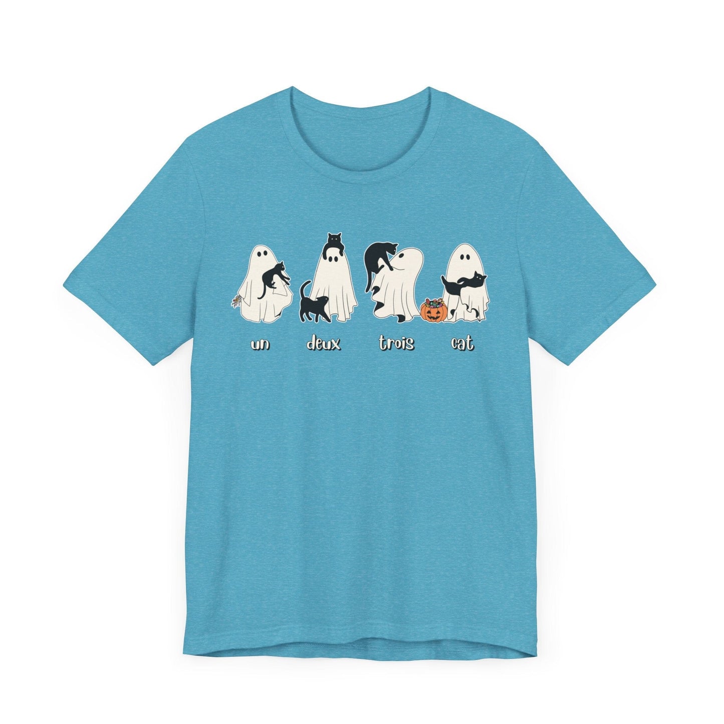 Halloween Ghost Cat Lover Tee T-Shirt Heather Aqua / S