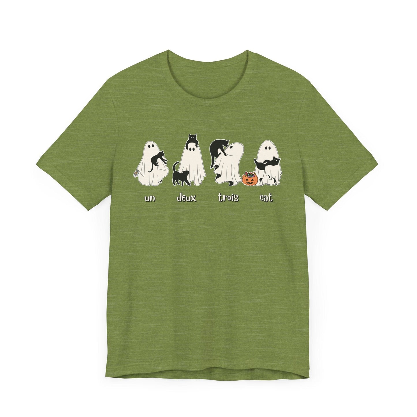 Halloween Ghost Cat Lover Tee T-Shirt Heather Green / S