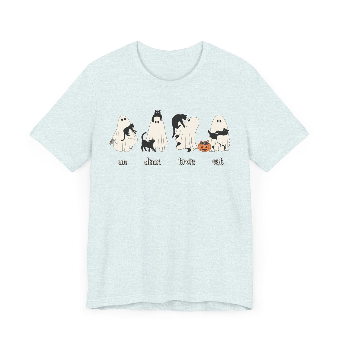Halloween Ghost Cat Lover Tee T-Shirt Heather Ice Blue / S