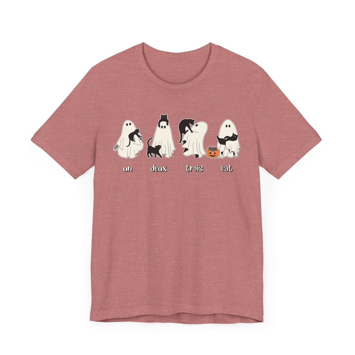 Halloween Ghost Cat Lover Tee T-Shirt Heather Mauve / S