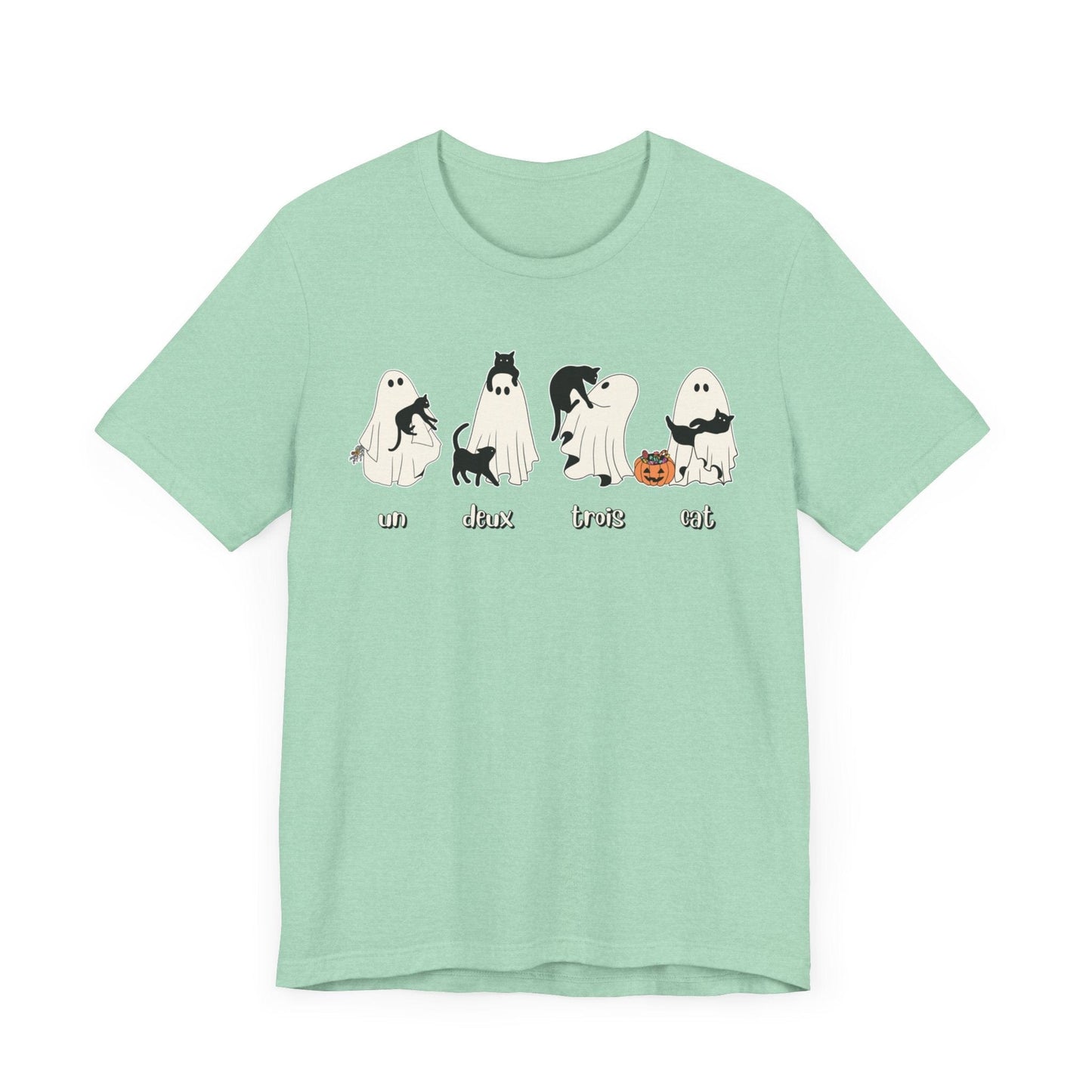 Halloween Ghost Cat Lover Tee T-Shirt Heather Mint / S