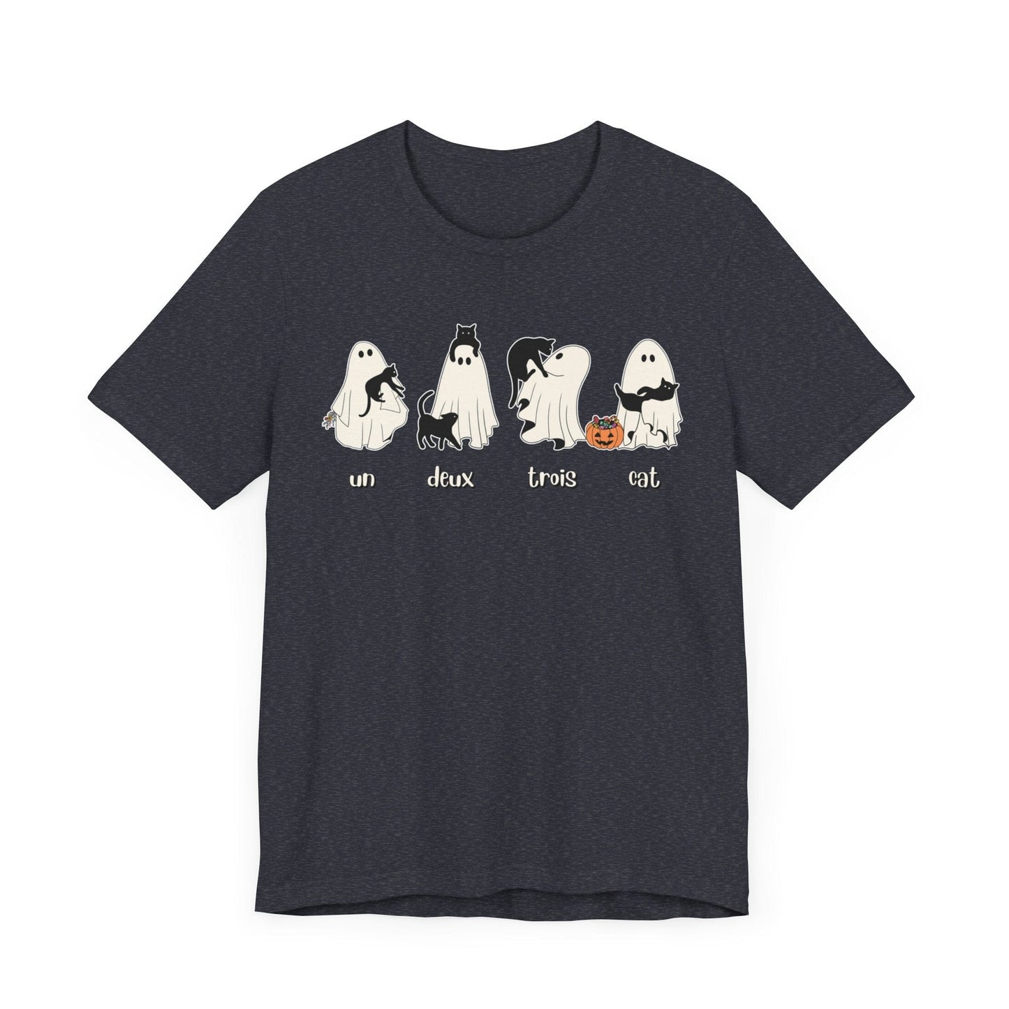 Halloween Ghost Cat Lover Tee T-Shirt Heather Navy / S