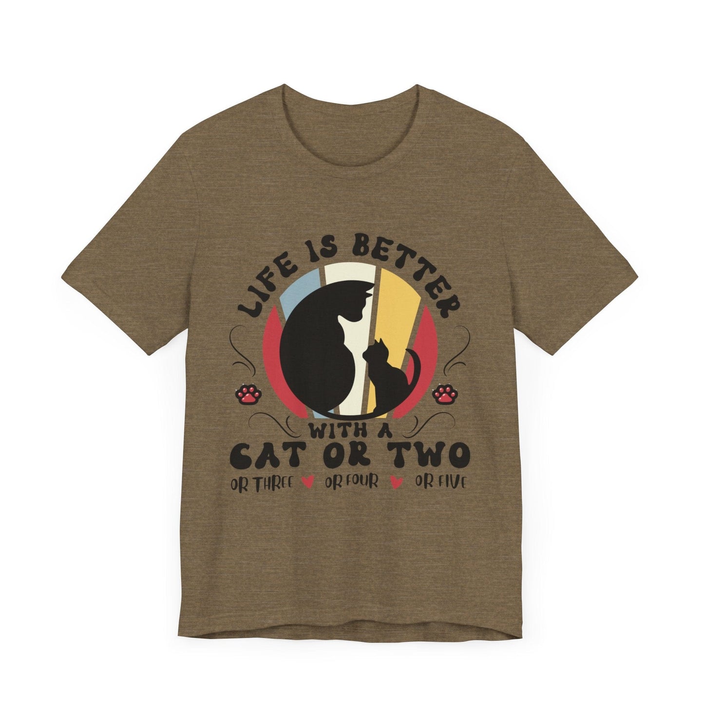Life is Better with Many Cats Tee T-Shirt Heather Olive / S