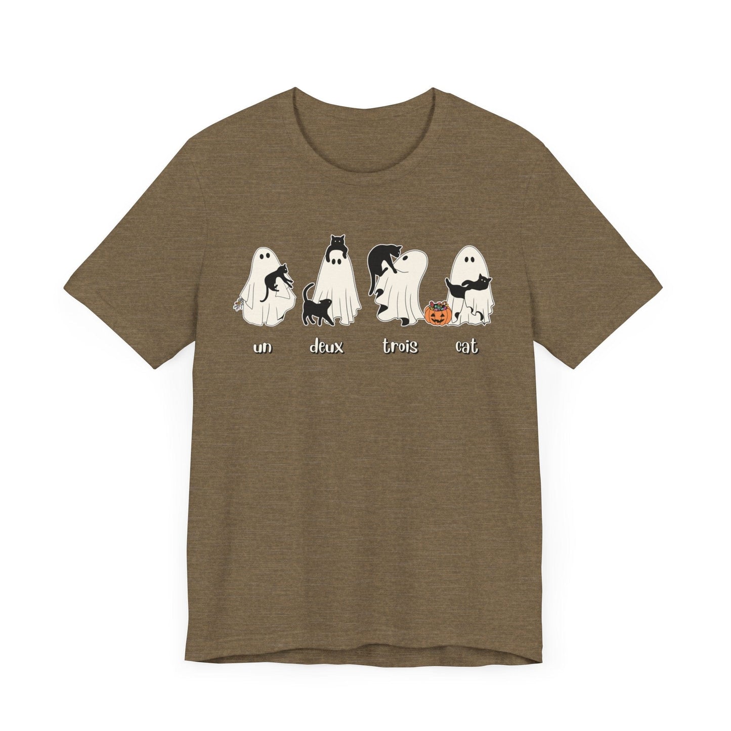 Halloween Ghost Cat Lover Tee T-Shirt Heather Olive / S