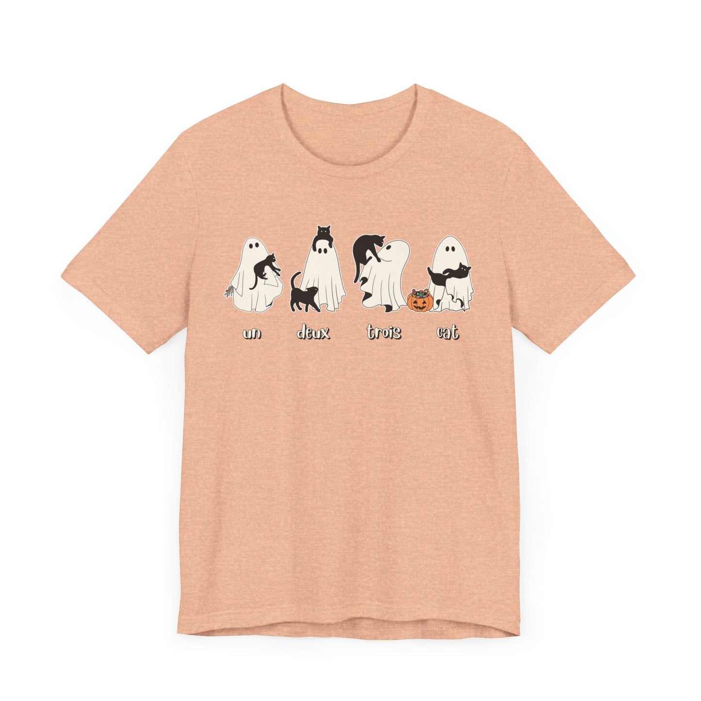 Halloween Ghost Cat Lover Tee T-Shirt Heather Peach / S