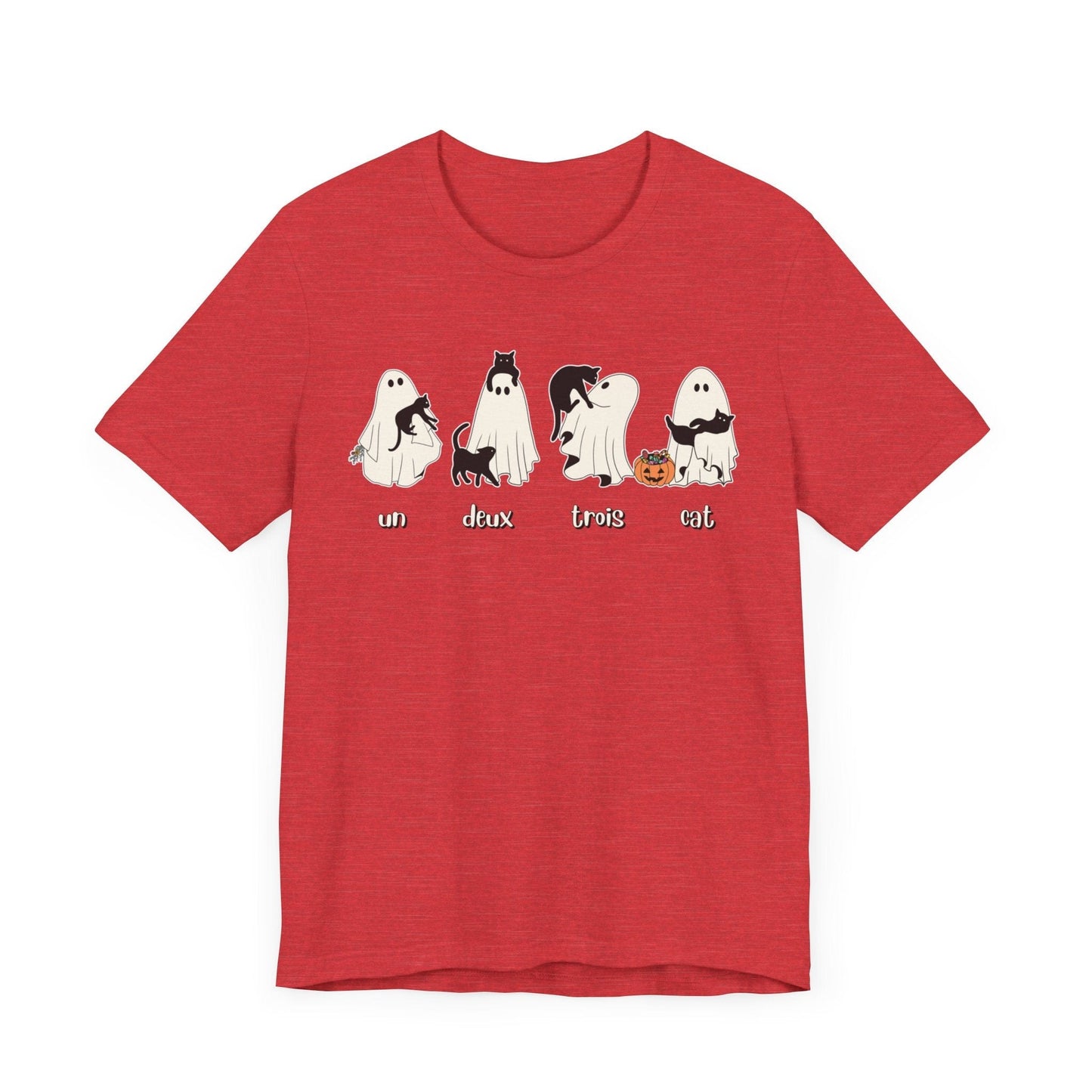 Halloween Ghost Cat Lover Tee T-Shirt Heather Red / S