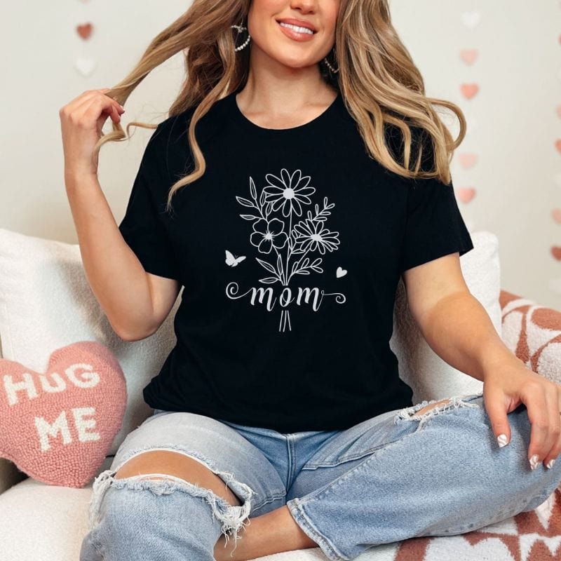 Minimalist Mom Floral Outline Jersey Short Sleeve Tee T-Shirt