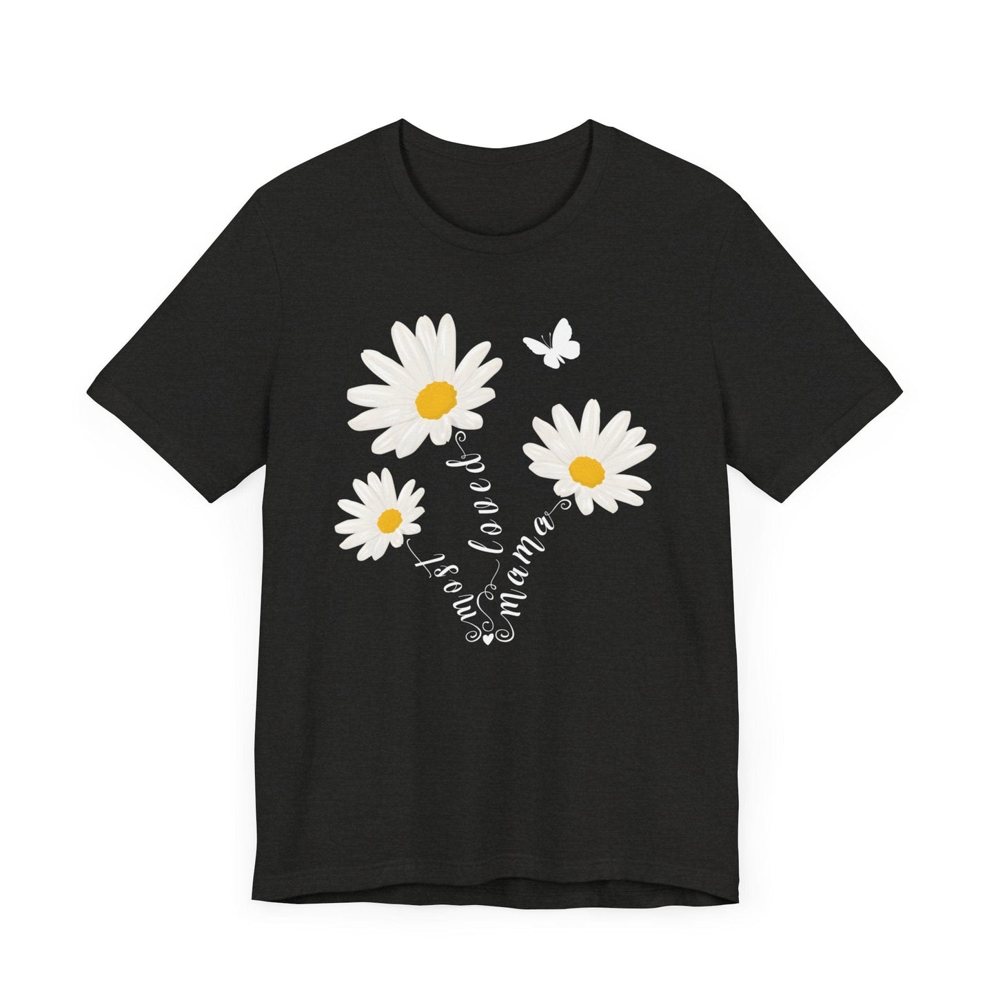 Most Loved Mama Daisy Jersey Short Sleeve Tee T-Shirt Black Heather / S