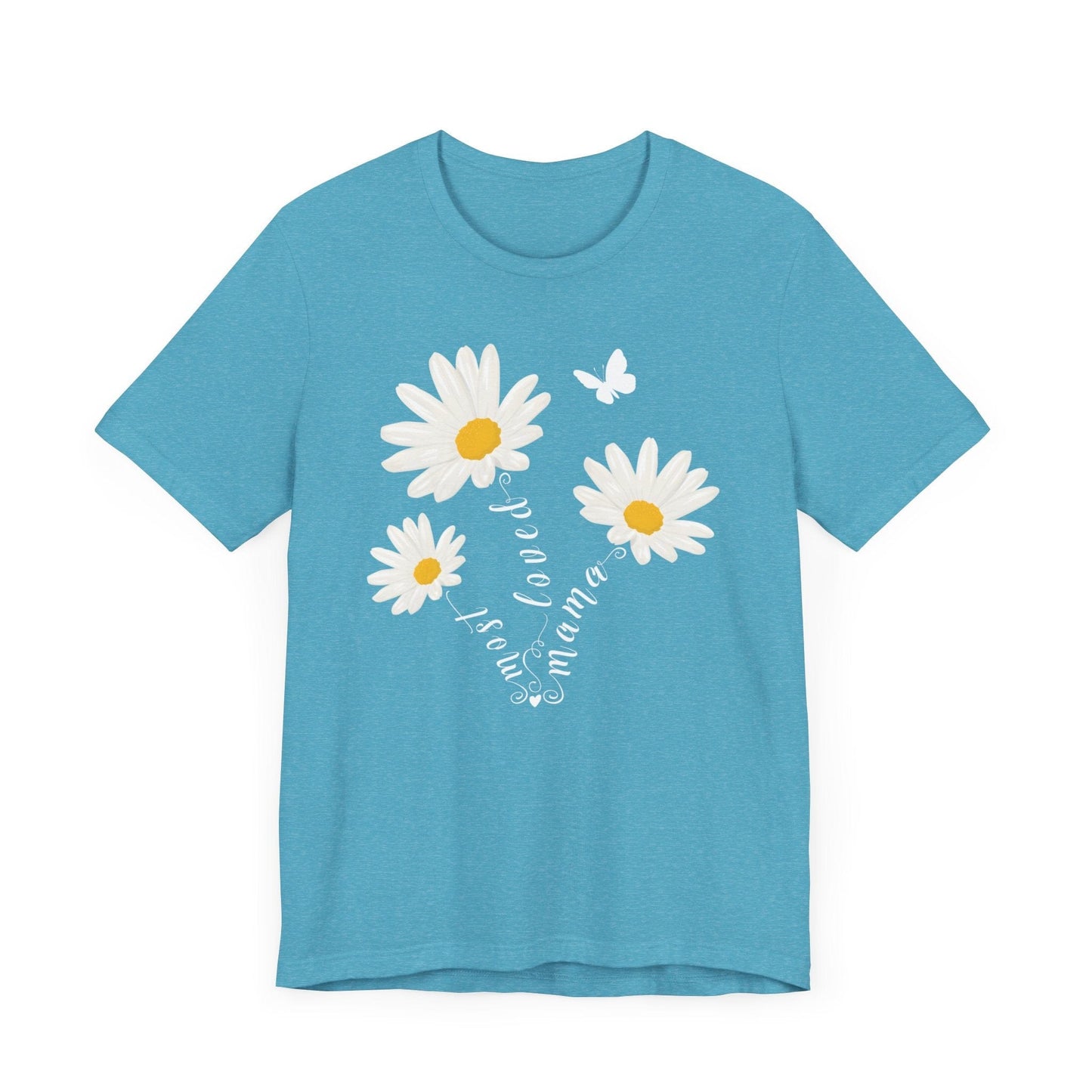 Most Loved Mama Daisy Jersey Short Sleeve Tee T-Shirt Heather Aqua / S