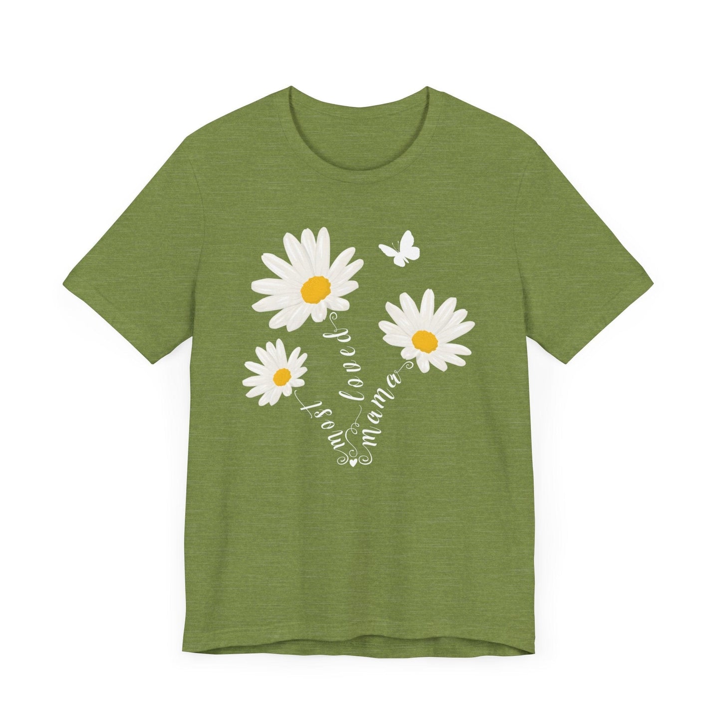 Most Loved Mama Daisy Jersey Short Sleeve Tee T-Shirt Heather Green / S
