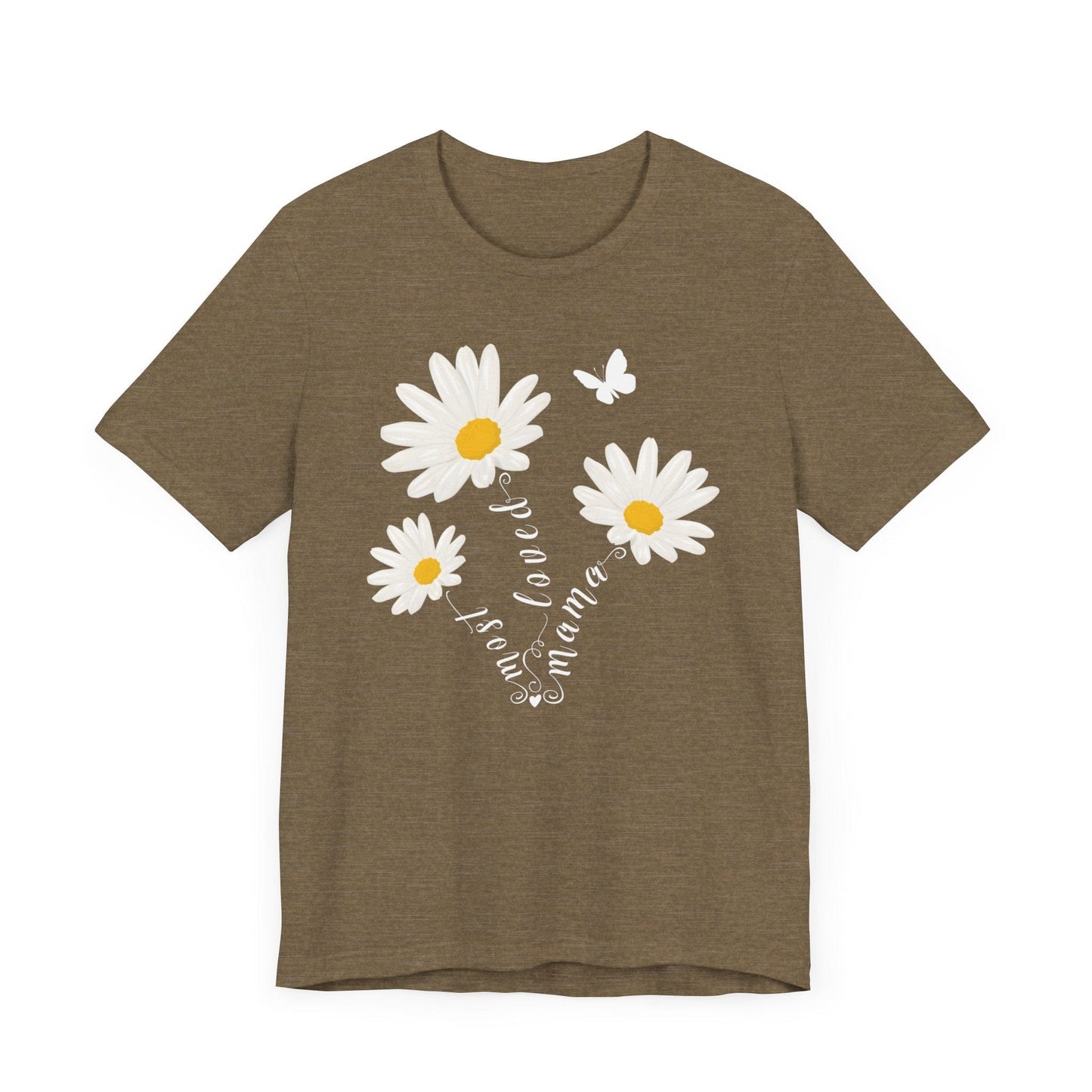 Most Loved Mama Daisy Jersey Short Sleeve Tee T-Shirt Heather Olive / S