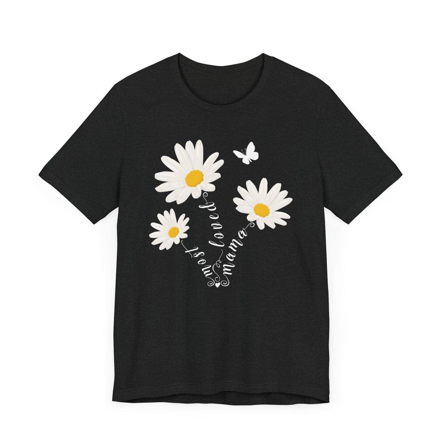 Most Loved Mama Daisy Jersey Short Sleeve Tee T-Shirt Solid Black Blend / S