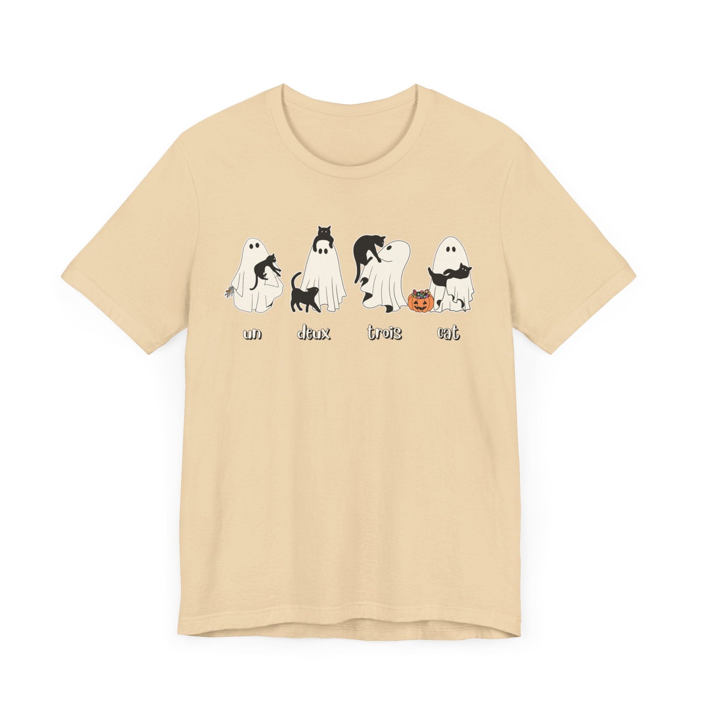 Halloween Ghost Cat Lover Tee T-Shirt Soft Cream / S