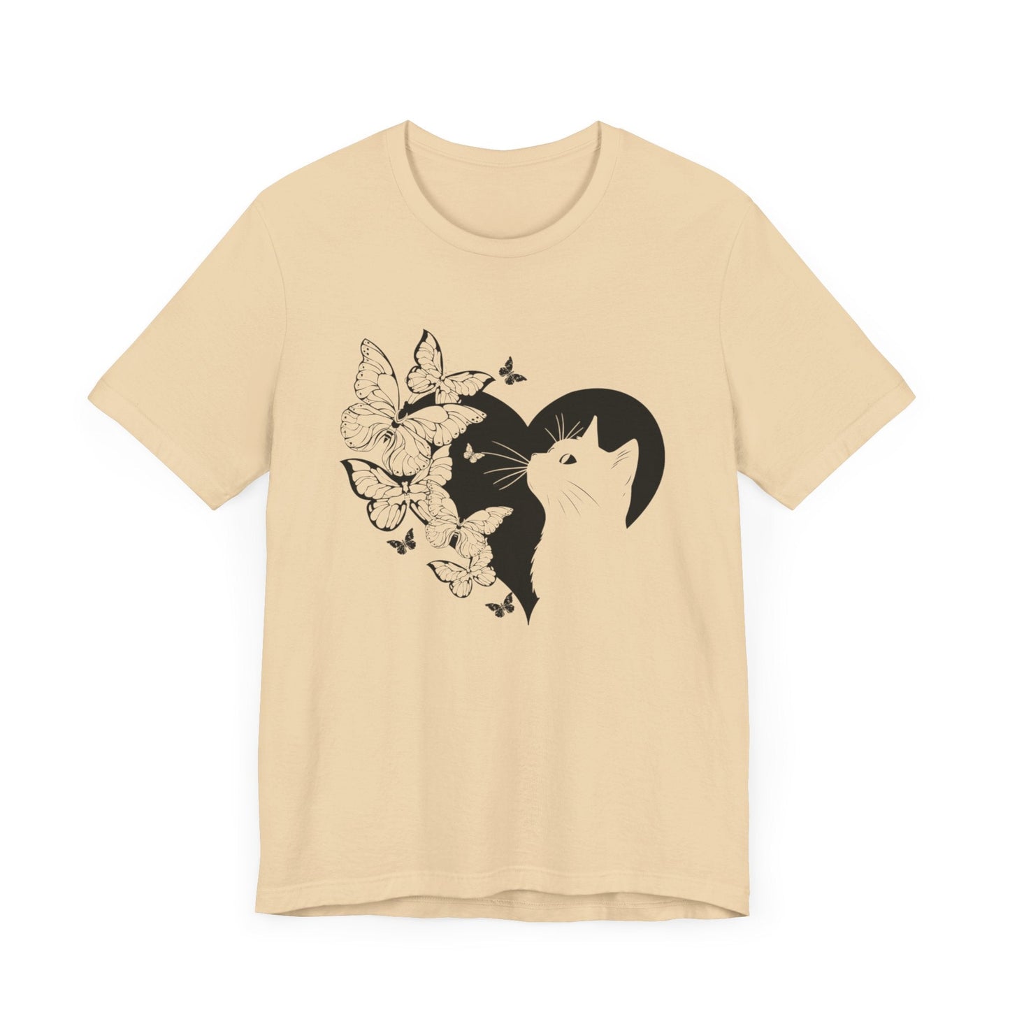 Minimalist Cat and Butterflies Silhouette Tee T-Shirt Soft Cream / S