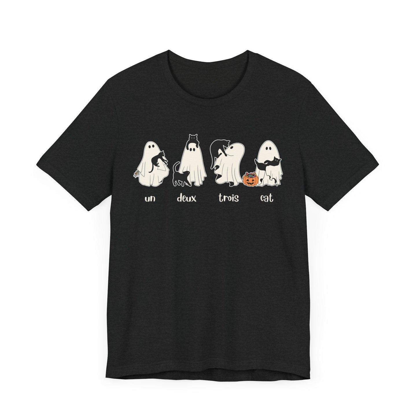 Halloween Ghost Cat Lover Tee T-Shirt Solid Black Blend / S