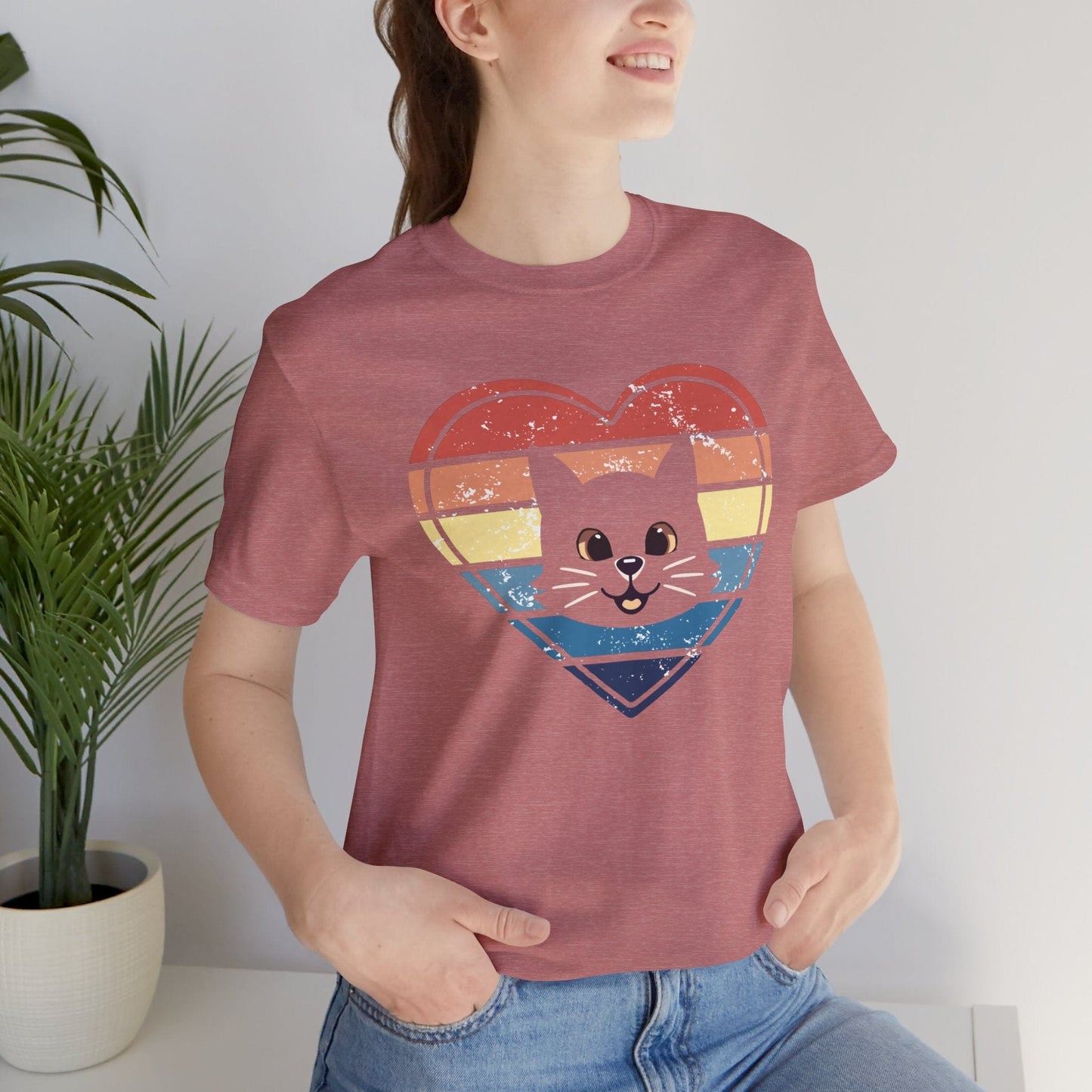 Vintage Retro Cat Lover Heart Tee T-Shirt