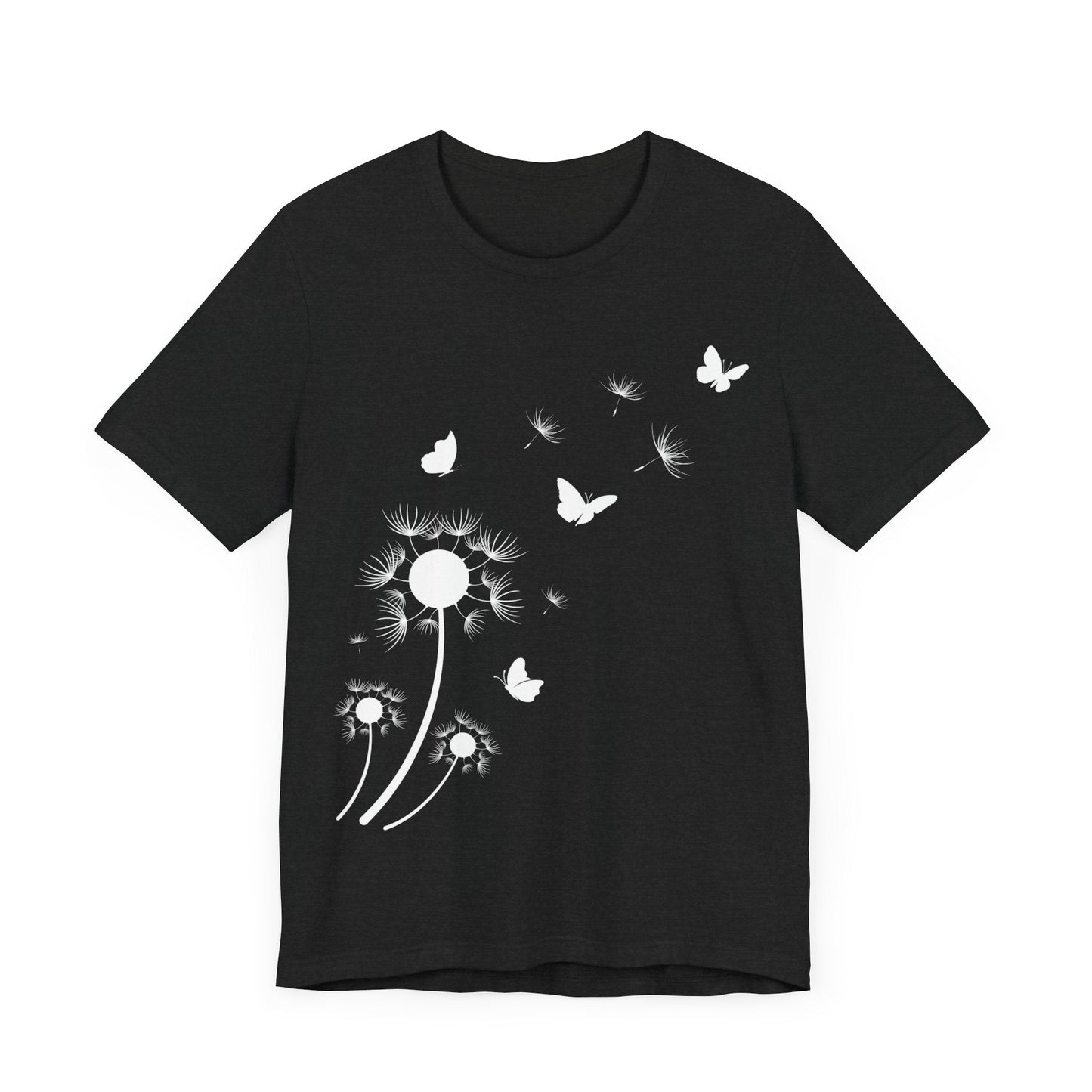 Whimsical Blowing Dandelion Jersey Short Sleeve Tee T-Shirt Solid Black Blend / S