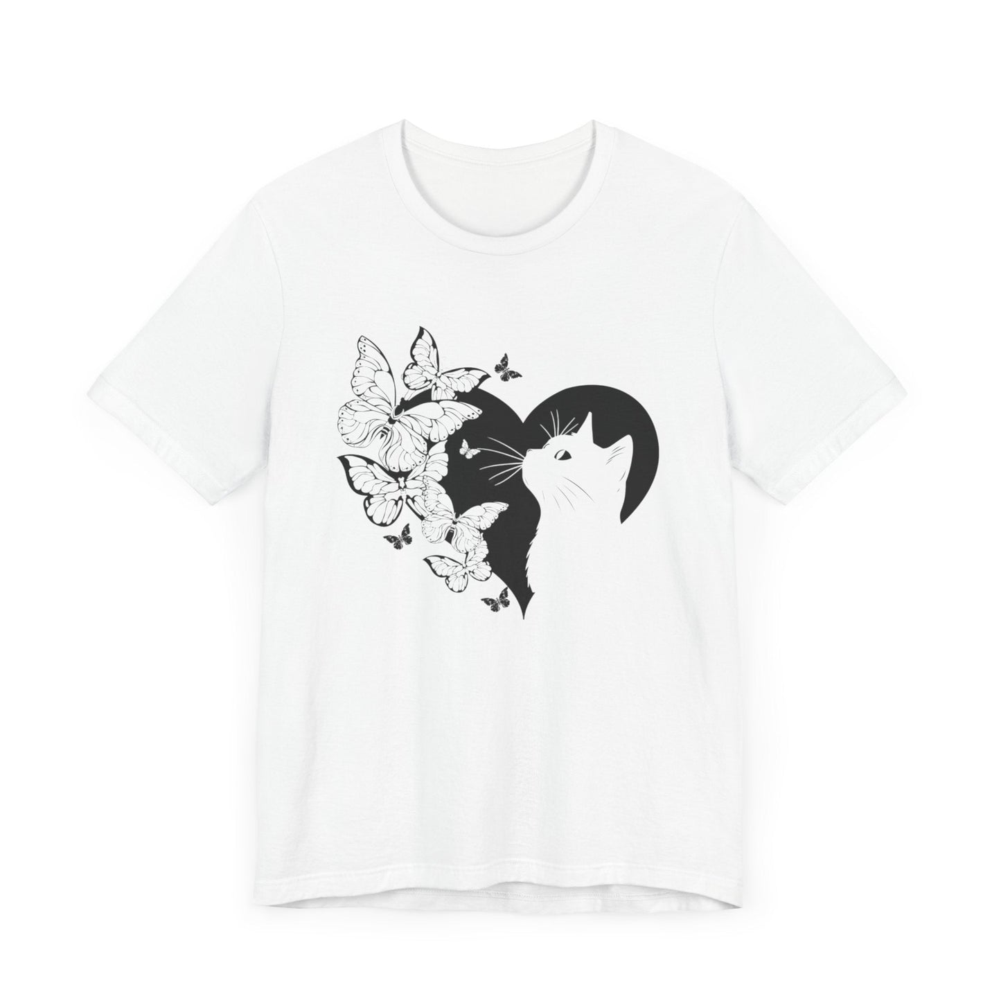 Minimalist Cat and Butterflies Silhouette Tee T-Shirt White / S