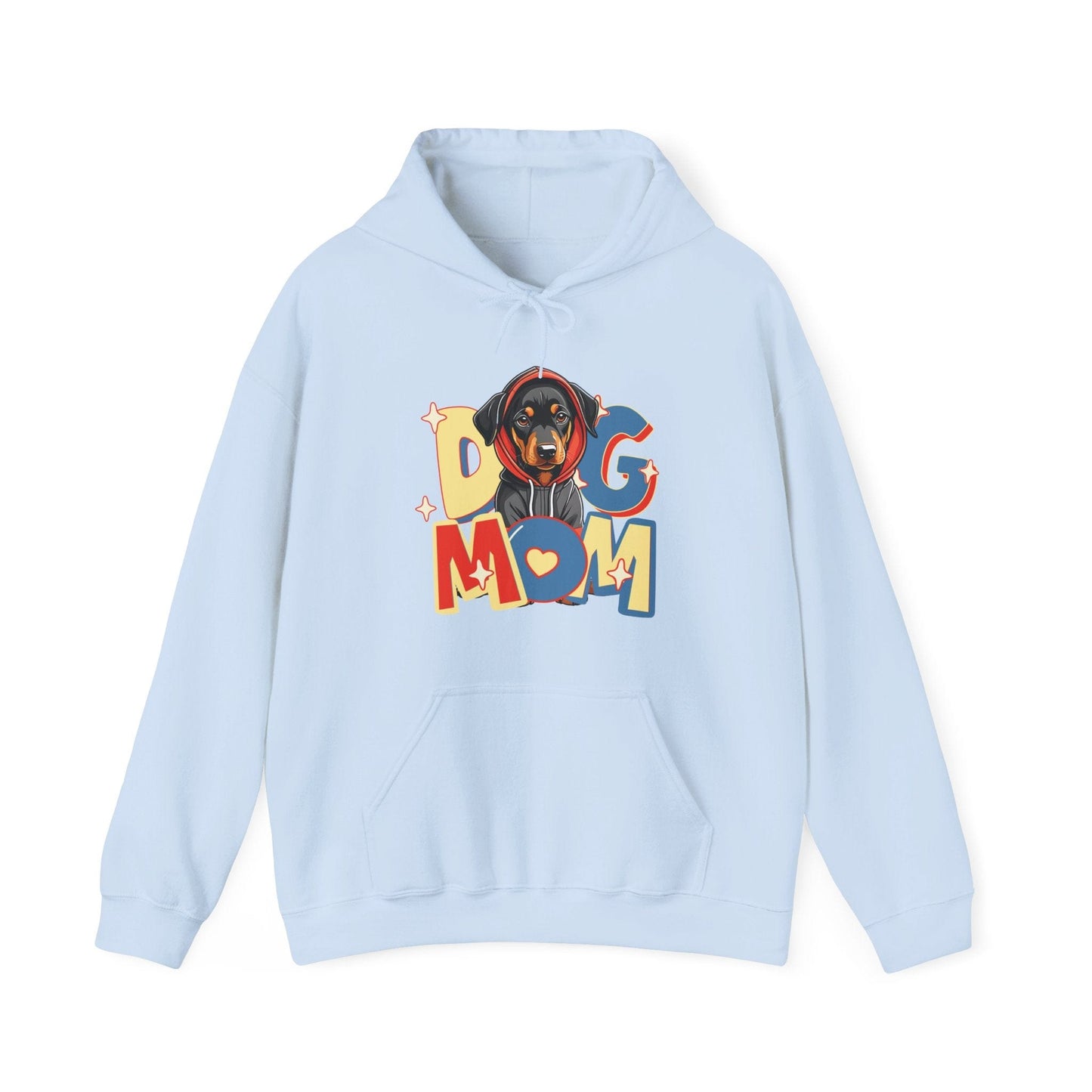 Cute Dobie in Hoodie Dog Mom Hooded Sweatshirt Hoodie Light Blue / S