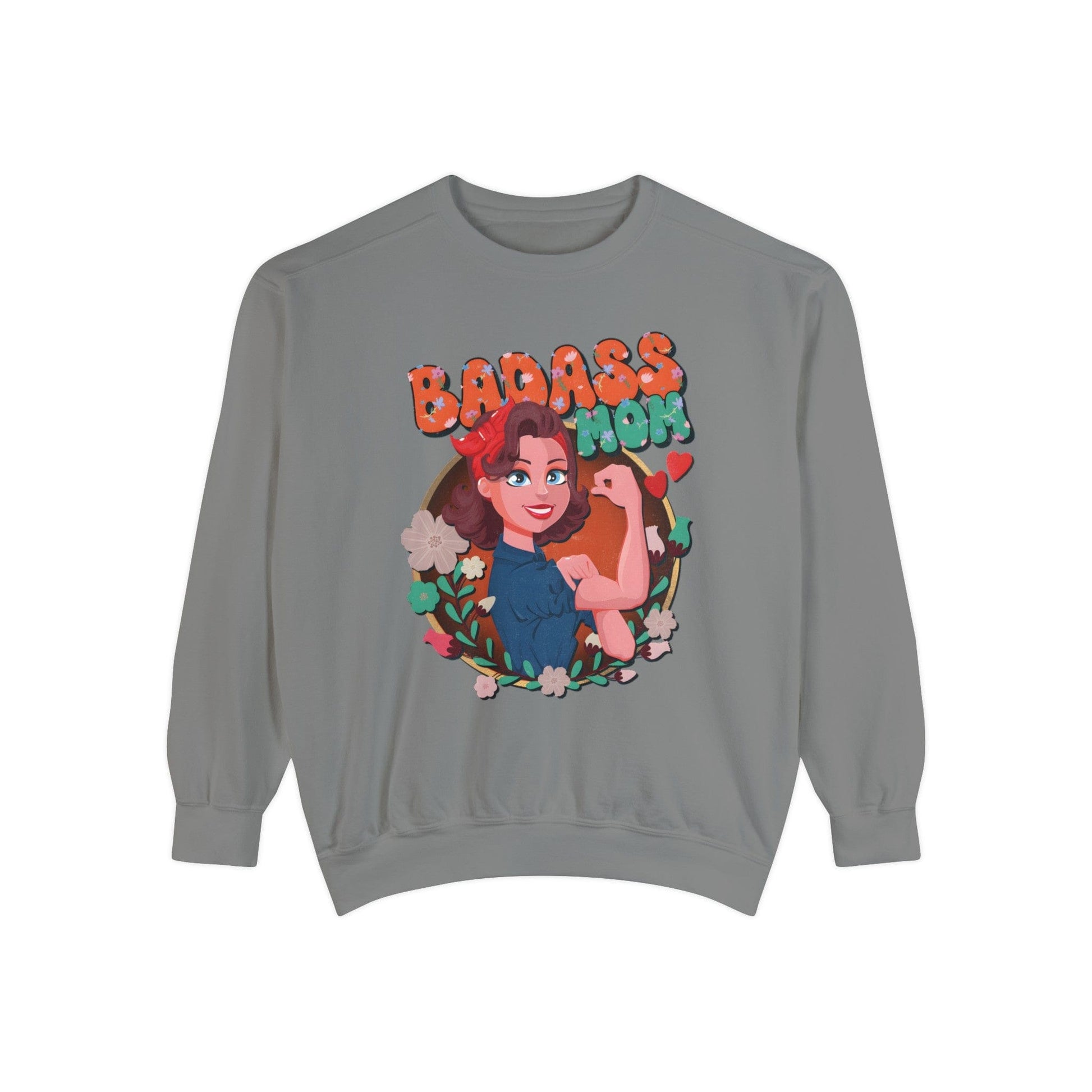 Badass Mom Vintage Vibes Sweatshirt Sweatshirt Grey / S