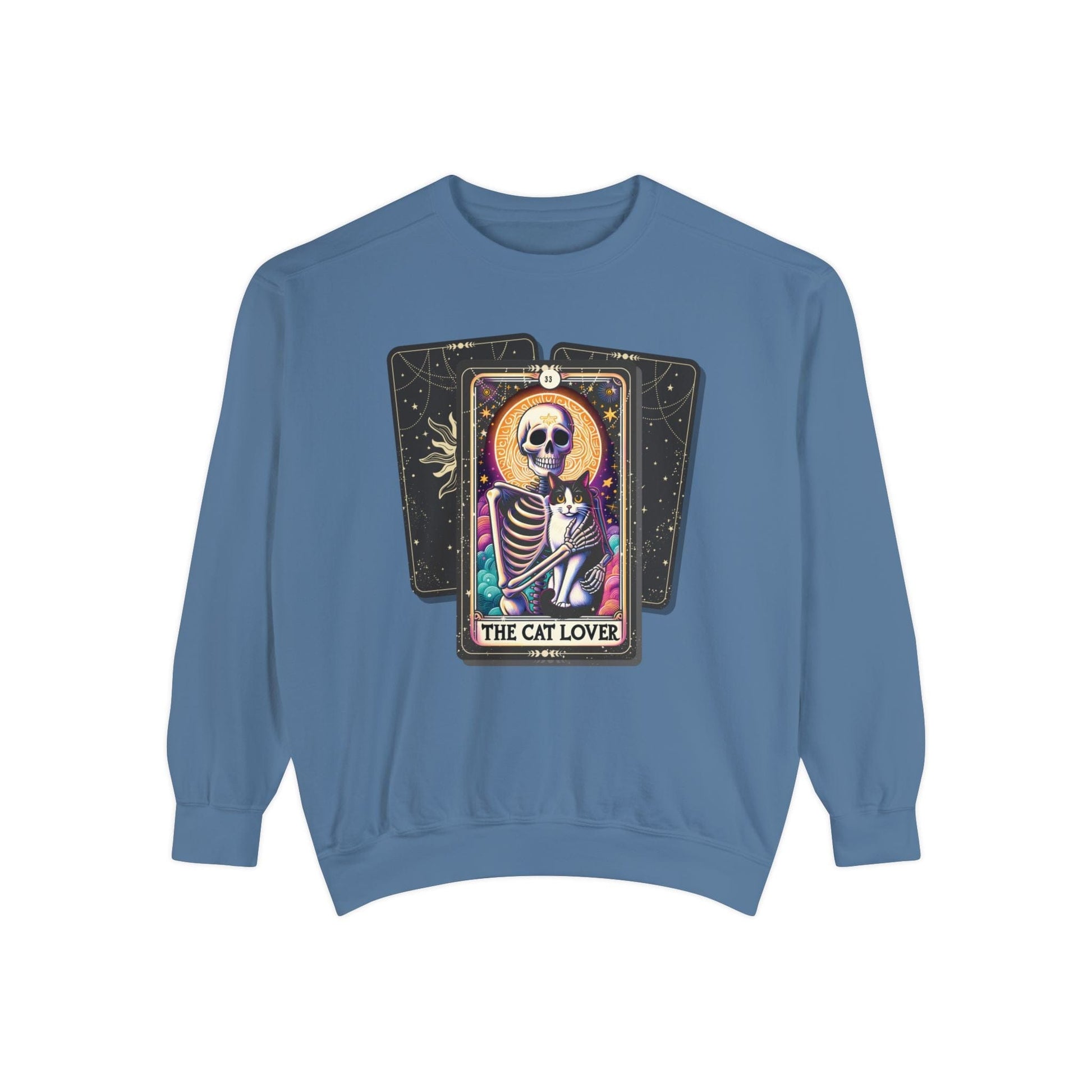 The Cat Lover Tarot Card Skeleton Sweatshirt Sweatshirt Blue Jean / S