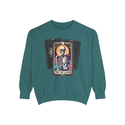 The Cat Lover Tarot Card Skeleton Sweatshirt Sweatshirt Blue Spruce / S