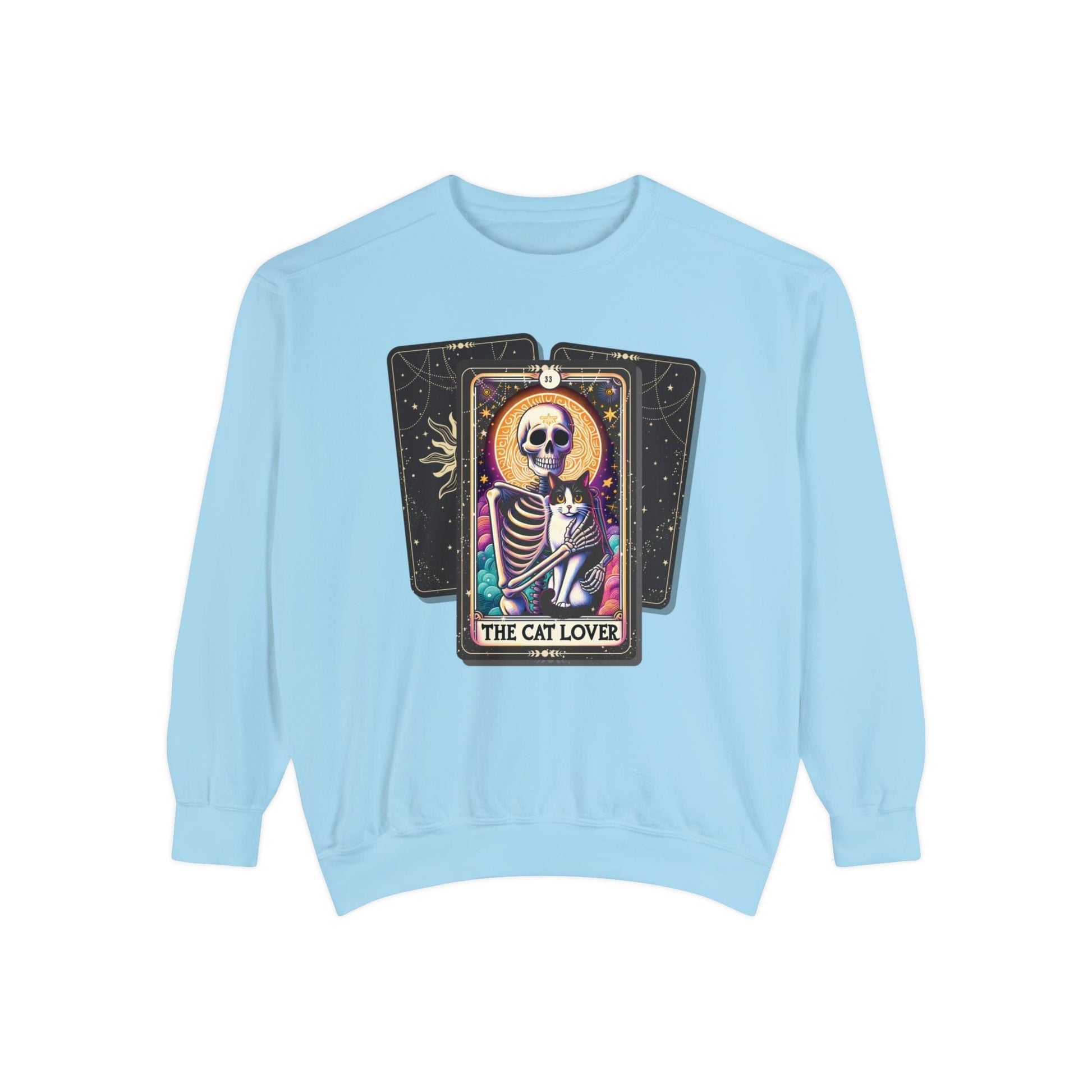 The Cat Lover Tarot Card Skeleton Sweatshirt Sweatshirt Chambray / S