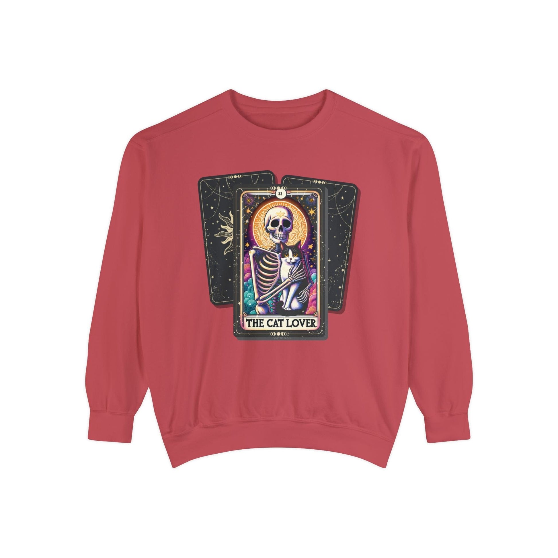 The Cat Lover Tarot Card Skeleton Sweatshirt Sweatshirt Crimson / S