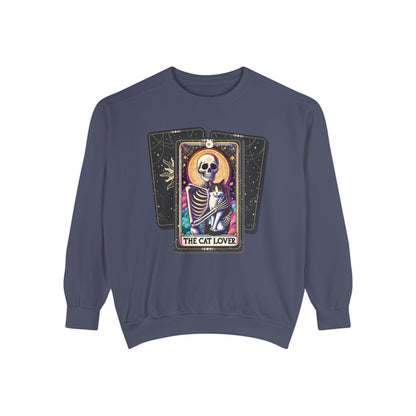 The Cat Lover Tarot Card Skeleton Sweatshirt Sweatshirt Denim / S