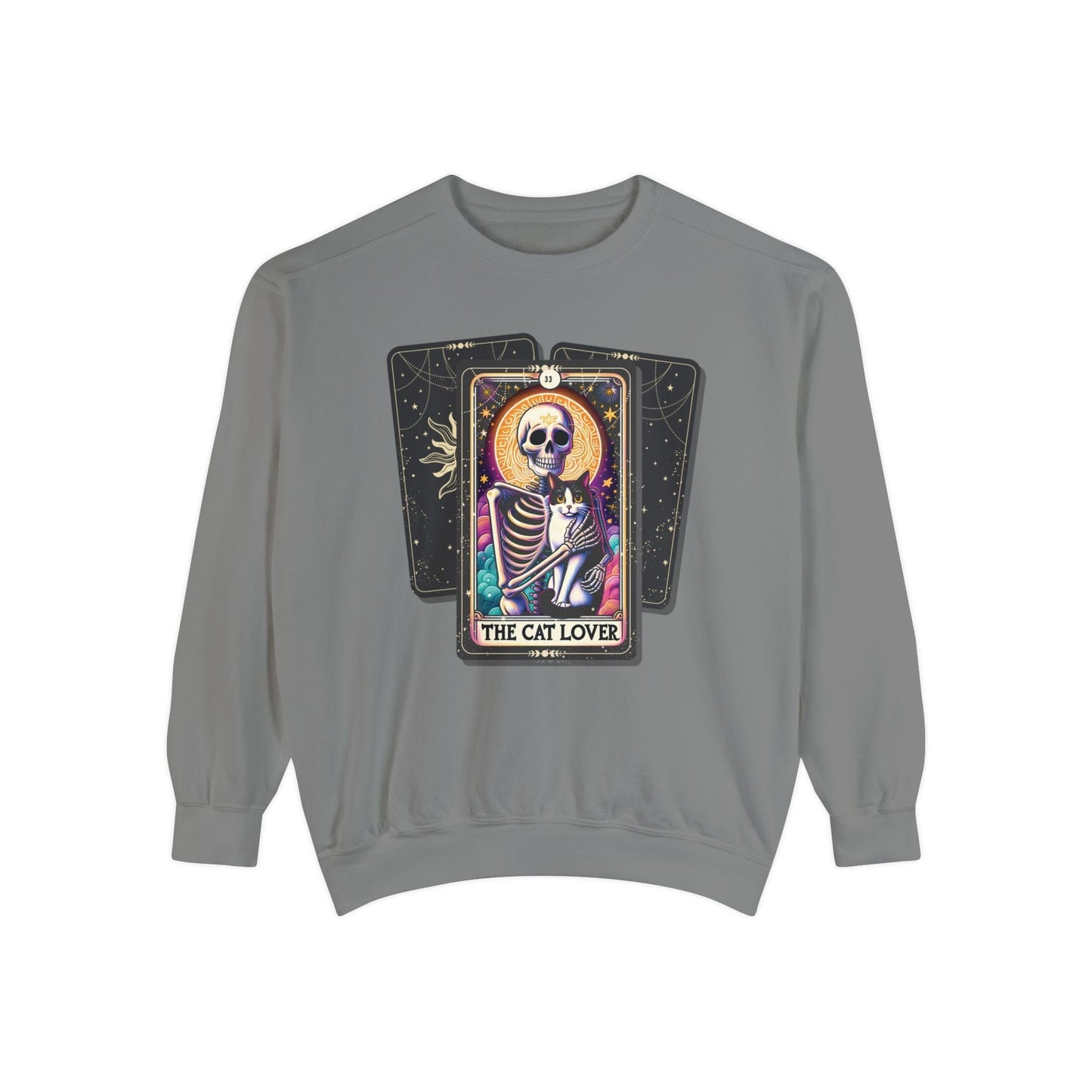 The Cat Lover Tarot Card Skeleton Sweatshirt Sweatshirt Grey / S