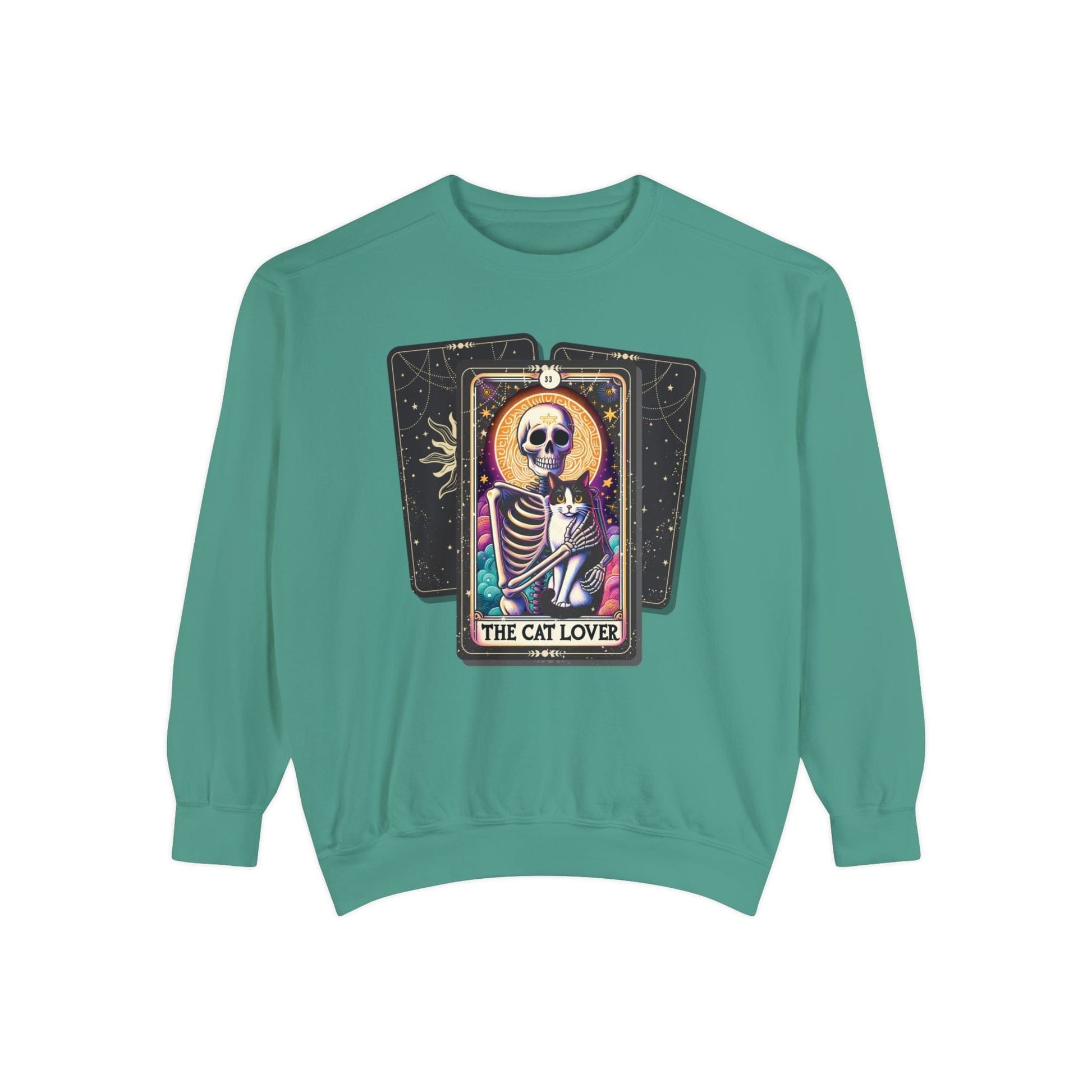 The Cat Lover Tarot Card Skeleton Sweatshirt Sweatshirt Light Green / S